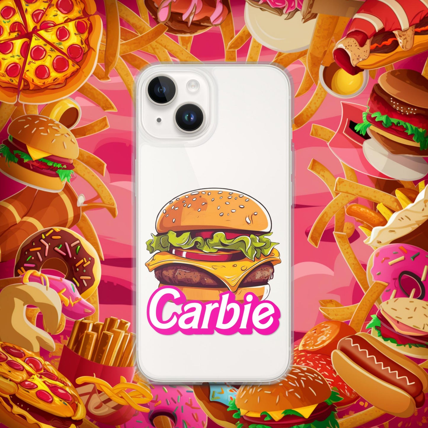 Carbie Barbie Cheeseburger Clear Case for iPhone iPhone 14 Mobile Phone Cases Barbie Burgers Carbie Fast Food Movies Next Cult Brand