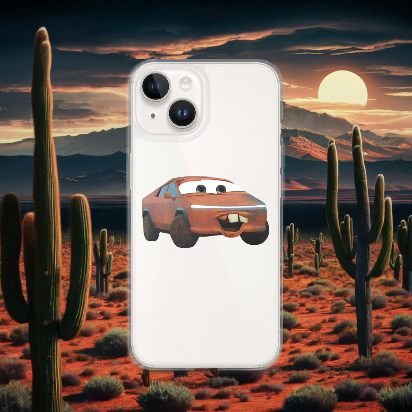 Rusty Tesla Cybertruck Elon Musk Cars Movie Tow Mater Clear Case for iPhone iPhone 14 Mobile Phone Cases Cars Movie Celebrities Cybertruck Elon Musk Movies Tesla Next Cult Brand