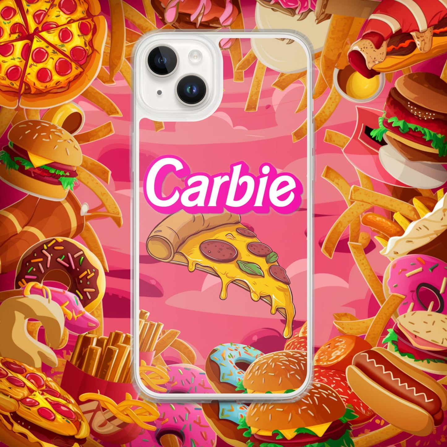 Carbie Barbie I Love Carbs I Love Pizza Clear Case for iPhone iPhone 14 Plus Mobile Phone Cases Barbie Carbie Fast Food Ken Movies Pizza Next Cult Brand
