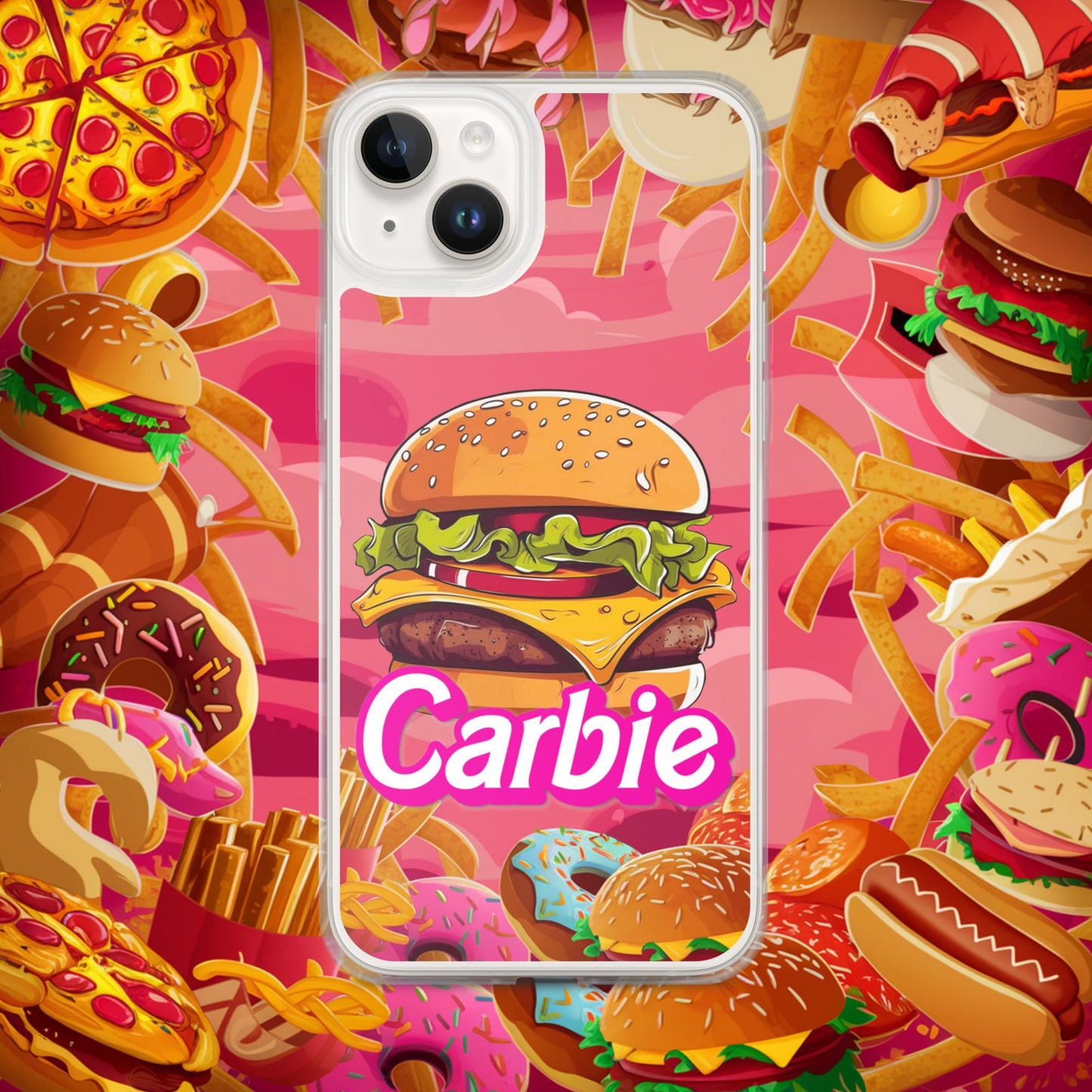 Carbie Barbie Cheeseburger Clear Case for iPhone iPhone 14 Plus Mobile Phone Cases Barbie Burgers Carbie Fast Food Movies Next Cult Brand