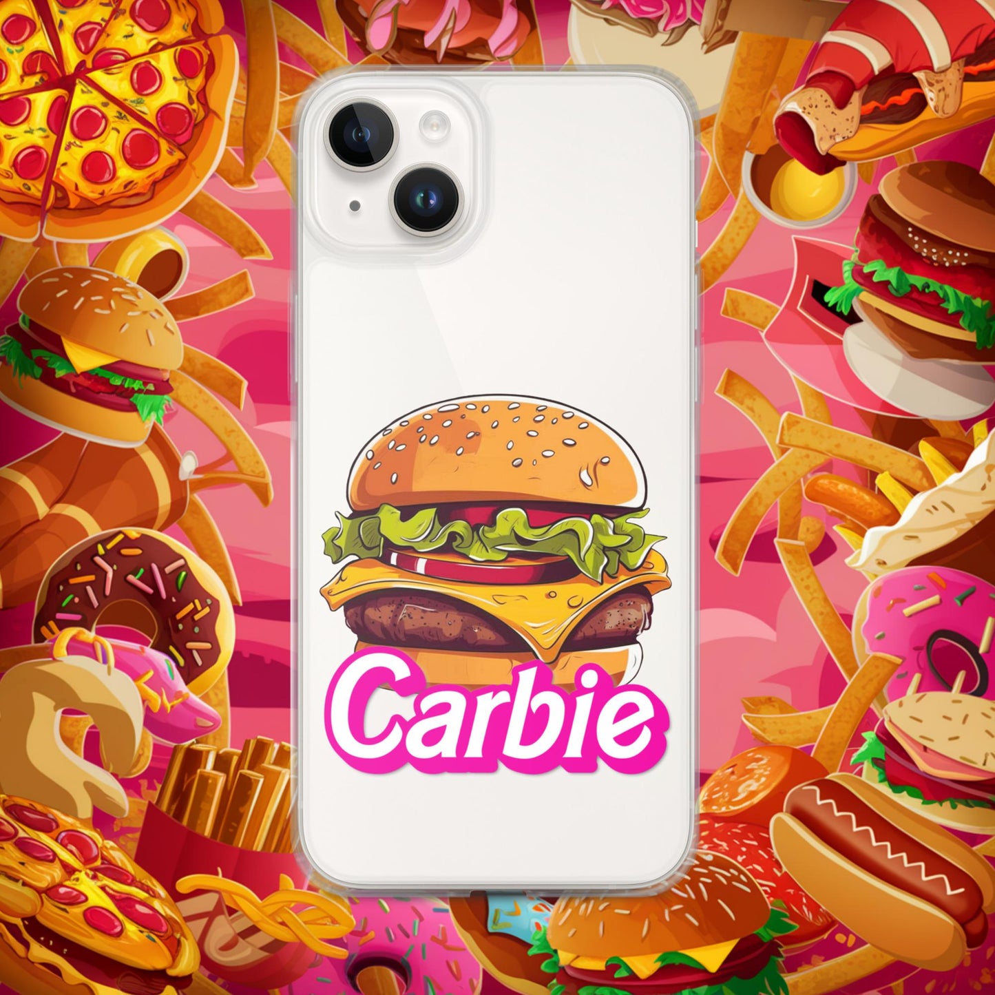 Carbie Barbie Cheeseburger Clear Case for iPhone iPhone 14 Plus Mobile Phone Cases Barbie Burgers Carbie Fast Food Movies Next Cult Brand