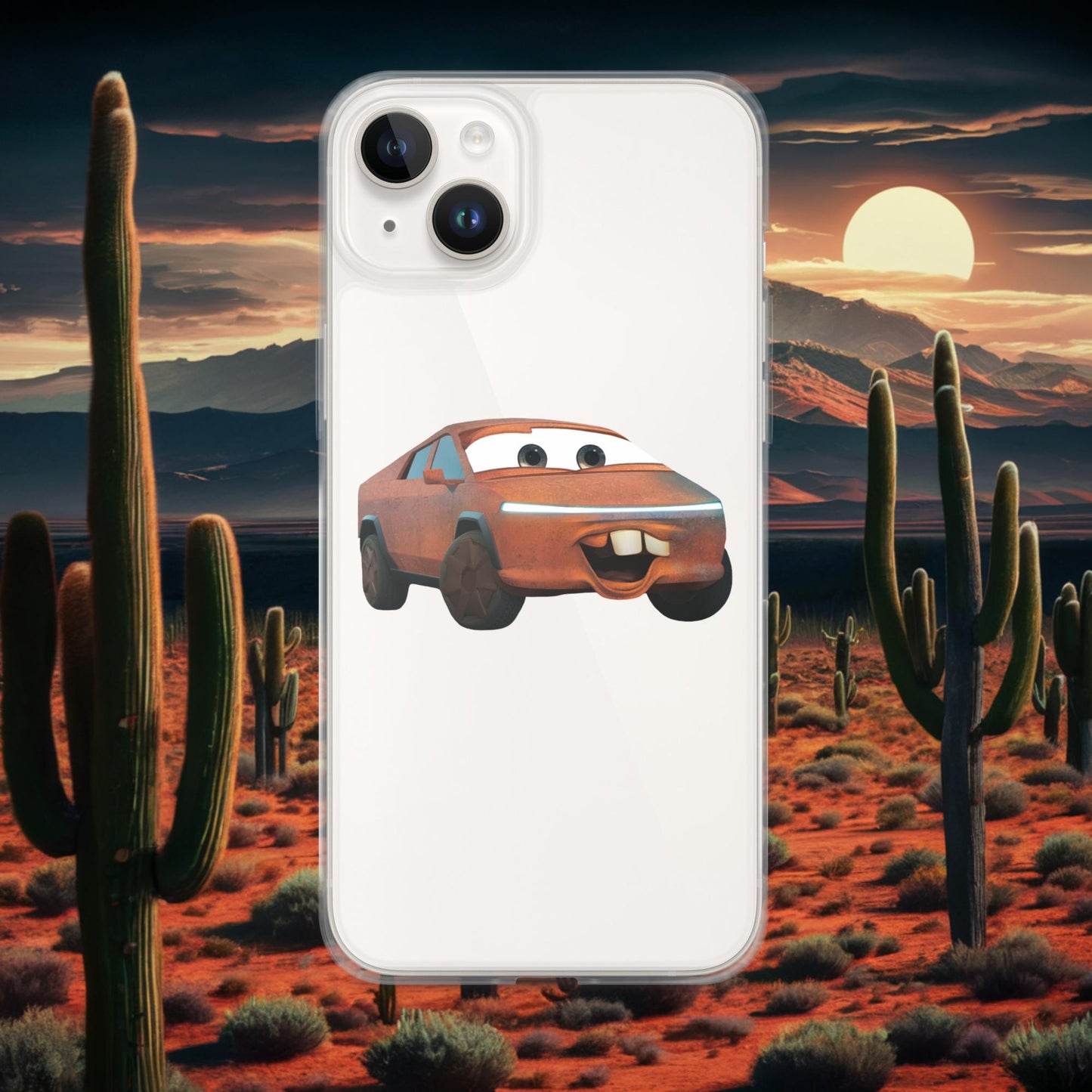 Rusty Tesla Cybertruck Elon Musk Cars Movie Tow Mater Clear Case for iPhone iPhone 14 Plus Mobile Phone Cases Cars Movie Celebrities Cybertruck Elon Musk Movies Tesla Next Cult Brand