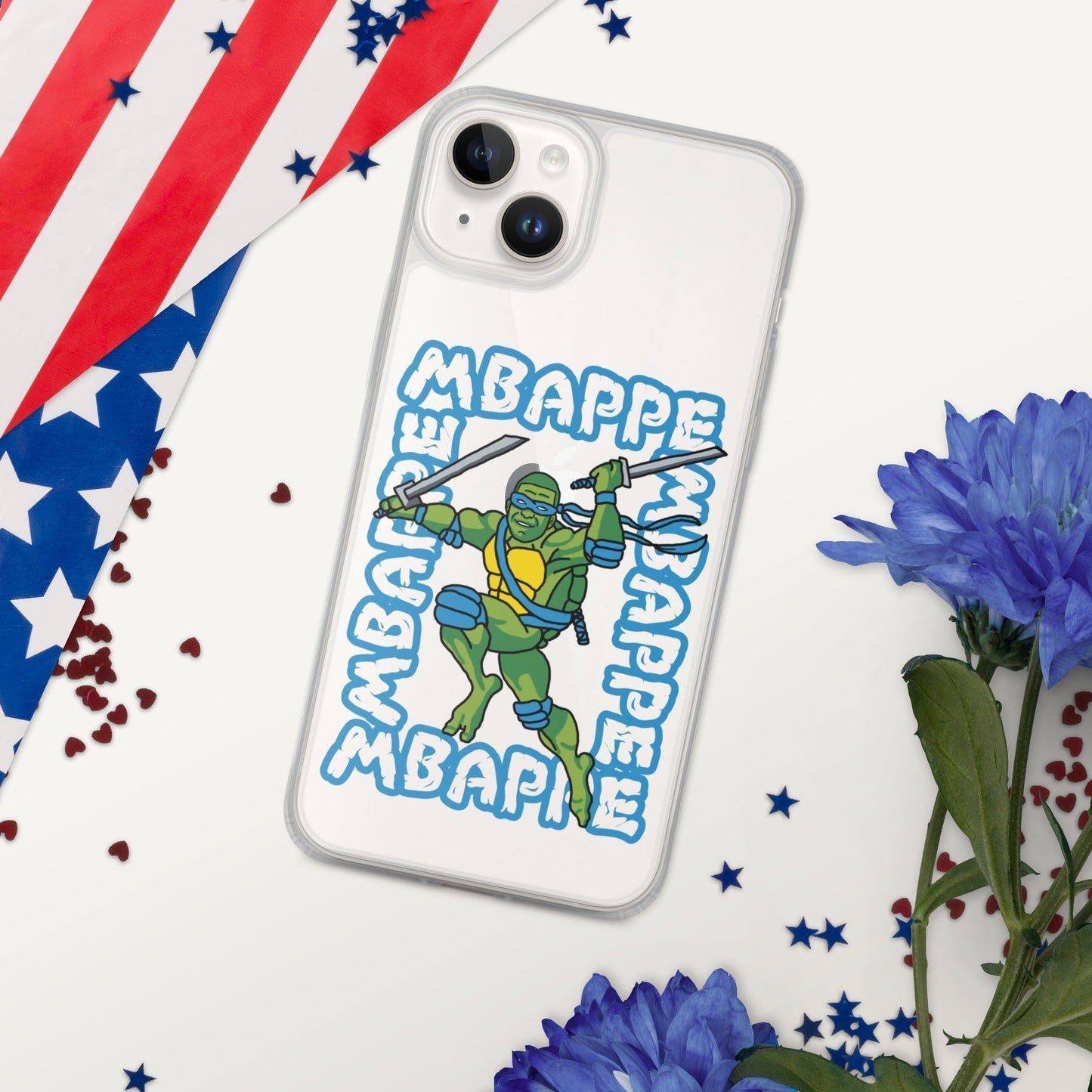 Kylian Mbappe Blue Ninja Turtle Leonardo Clear Case for iPhone® iPhone 14 Plus Mobile Phone Cases Football Kylian Mbappe Ninja Turtles PSG Real Madrid Next Cult Brand