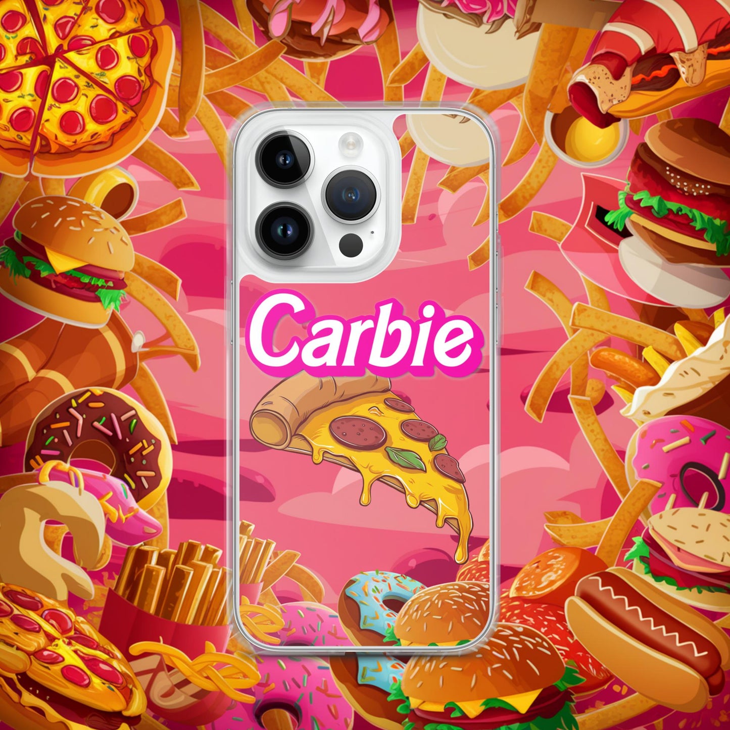 Carbie Barbie I Love Carbs I Love Pizza Clear Case for iPhone iPhone 14 Pro Mobile Phone Cases Barbie Carbie Fast Food Ken Movies Pizza Next Cult Brand