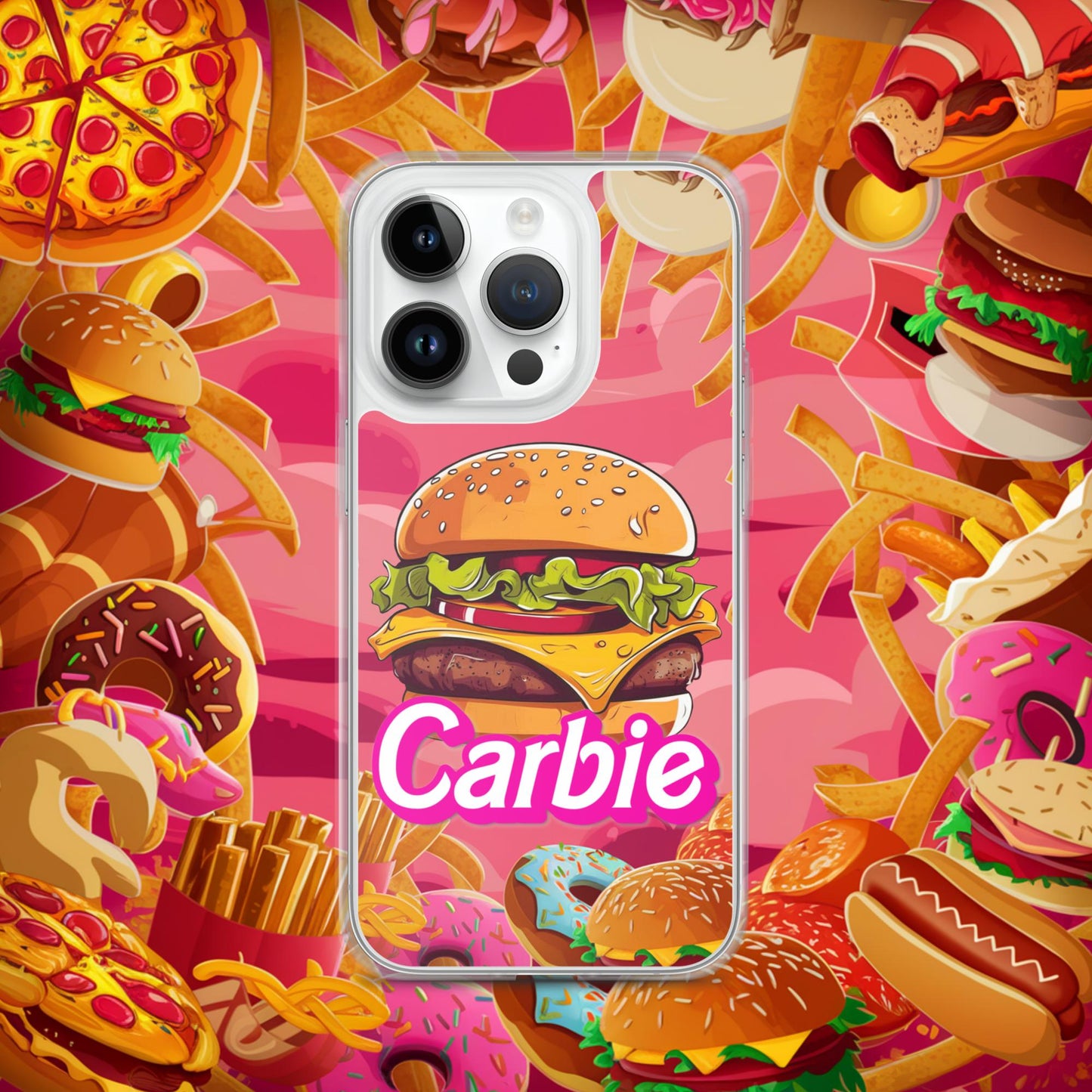 Carbie Barbie Cheeseburger Clear Case for iPhone iPhone 14 Pro Mobile Phone Cases Barbie Burgers Carbie Fast Food Movies Next Cult Brand