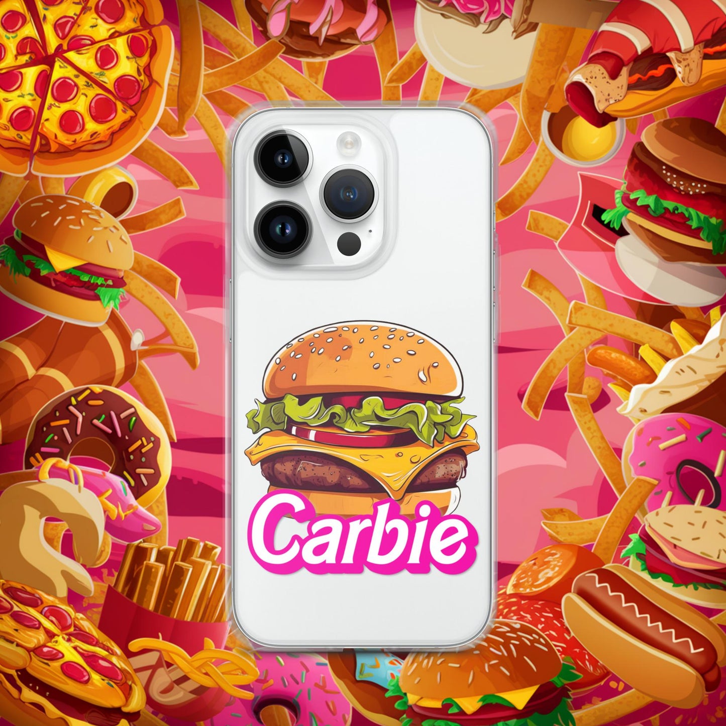 Carbie Barbie Cheeseburger Clear Case for iPhone iPhone 14 Pro Mobile Phone Cases Barbie Burgers Carbie Fast Food Movies Next Cult Brand