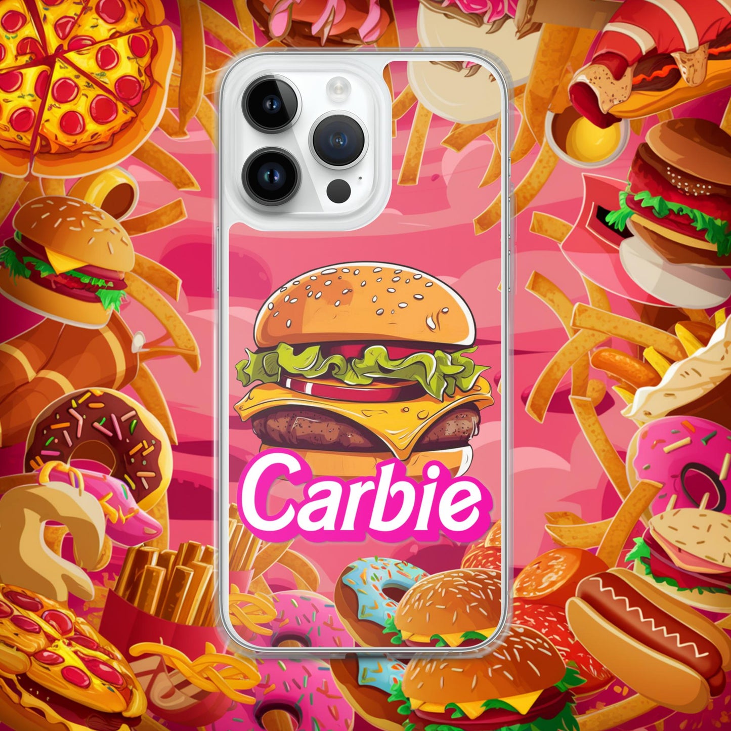 Carbie Barbie Cheeseburger Clear Case for iPhone iPhone 14 Pro Max Mobile Phone Cases Barbie Burgers Carbie Fast Food Movies Next Cult Brand