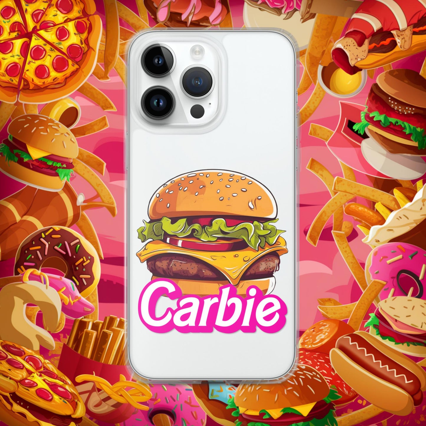 Carbie Barbie Cheeseburger Clear Case for iPhone iPhone 14 Pro Max Mobile Phone Cases Barbie Burgers Carbie Fast Food Movies Next Cult Brand