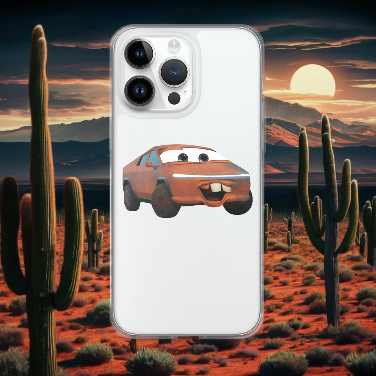Rusty Tesla Cybertruck Elon Musk Cars Movie Tow Mater Clear Case for iPhone iPhone 14 Pro Max Mobile Phone Cases Cars Movie Celebrities Cybertruck Elon Musk Movies Tesla Next Cult Brand