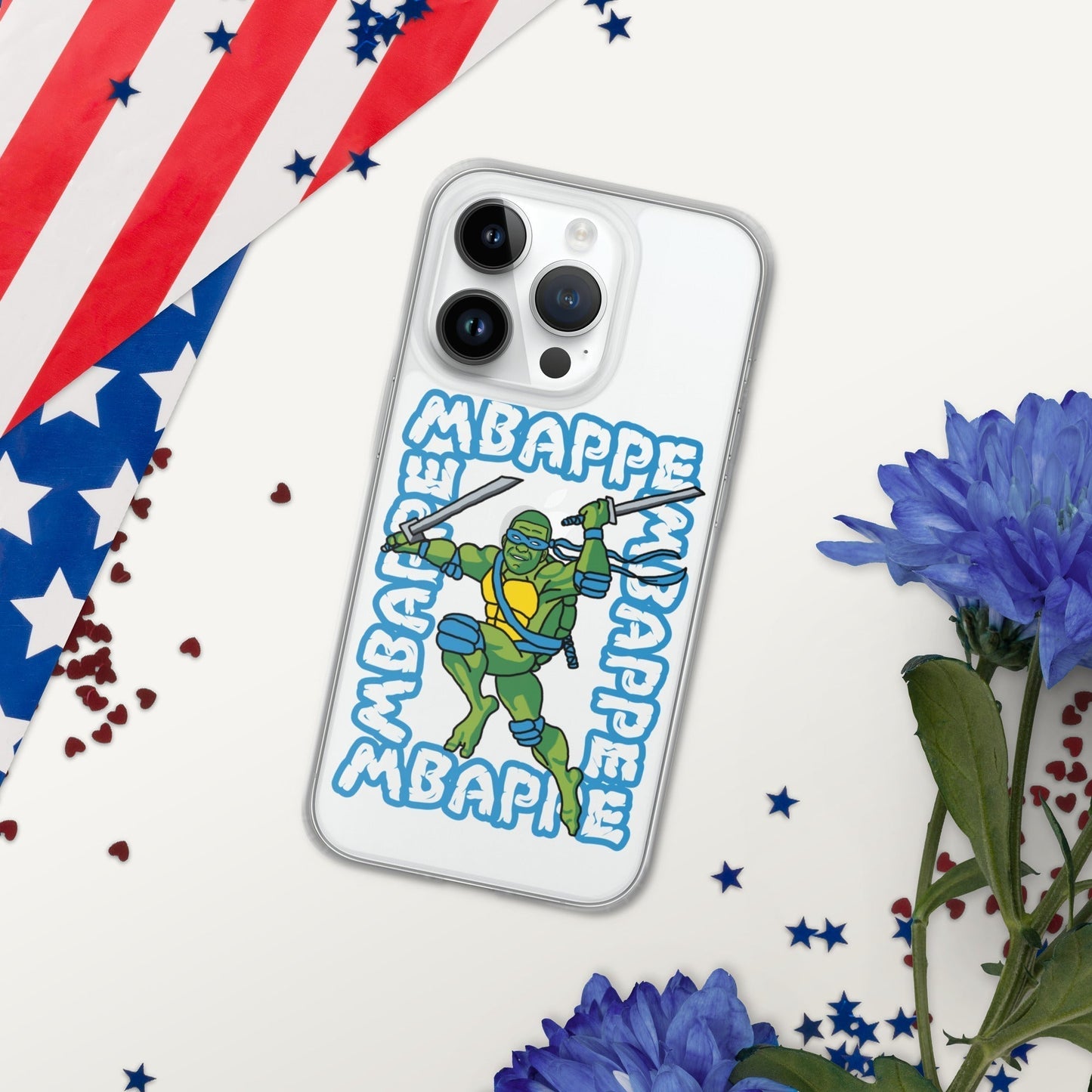 Kylian Mbappe Blue Ninja Turtle Leonardo Clear Case for iPhone® iPhone 14 Pro Mobile Phone Cases Football Kylian Mbappe Ninja Turtles PSG Real Madrid Next Cult Brand