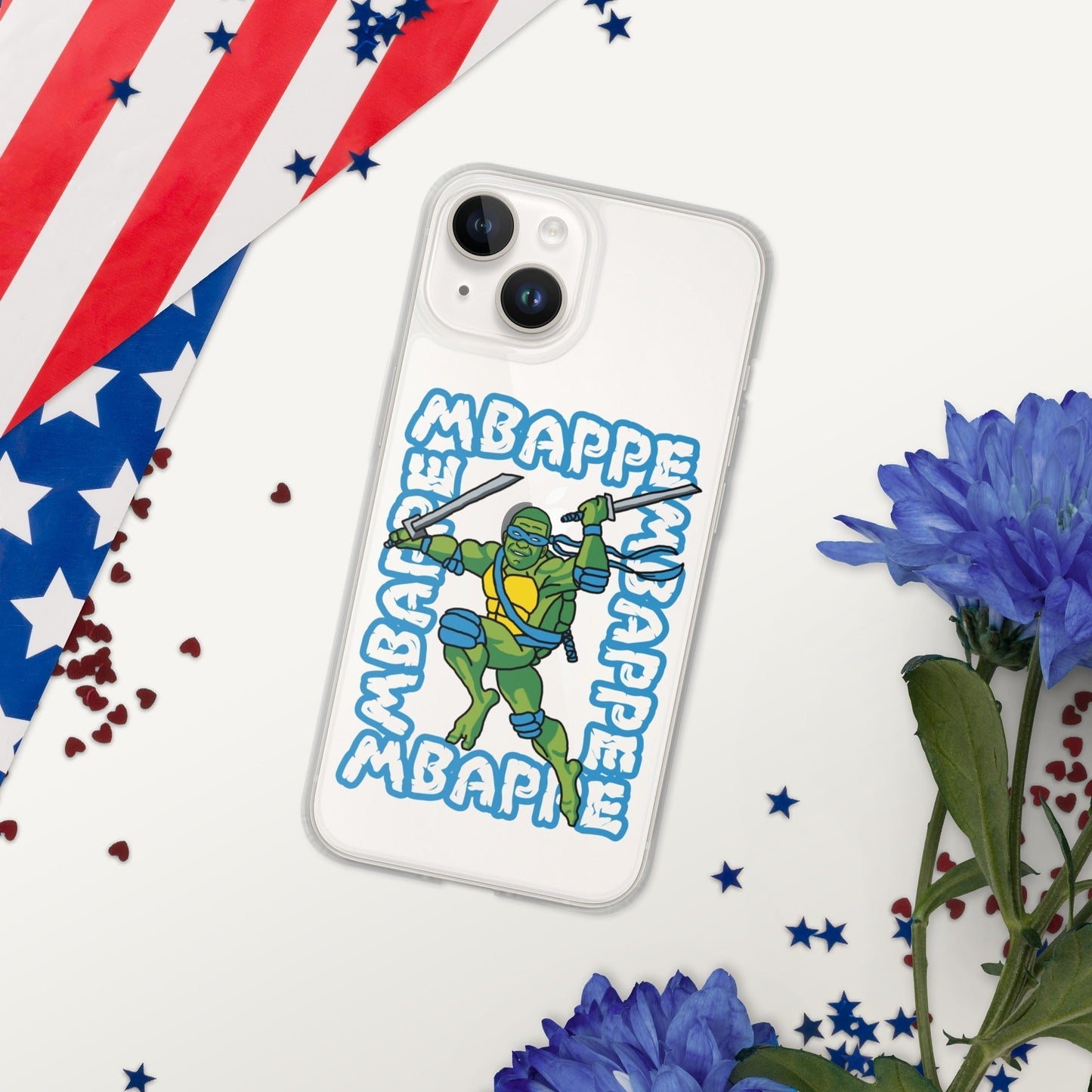 Kylian Mbappe Blue Ninja Turtle Leonardo Clear Case for iPhone® iPhone 14 Mobile Phone Cases Football Kylian Mbappe Ninja Turtles PSG Real Madrid Next Cult Brand
