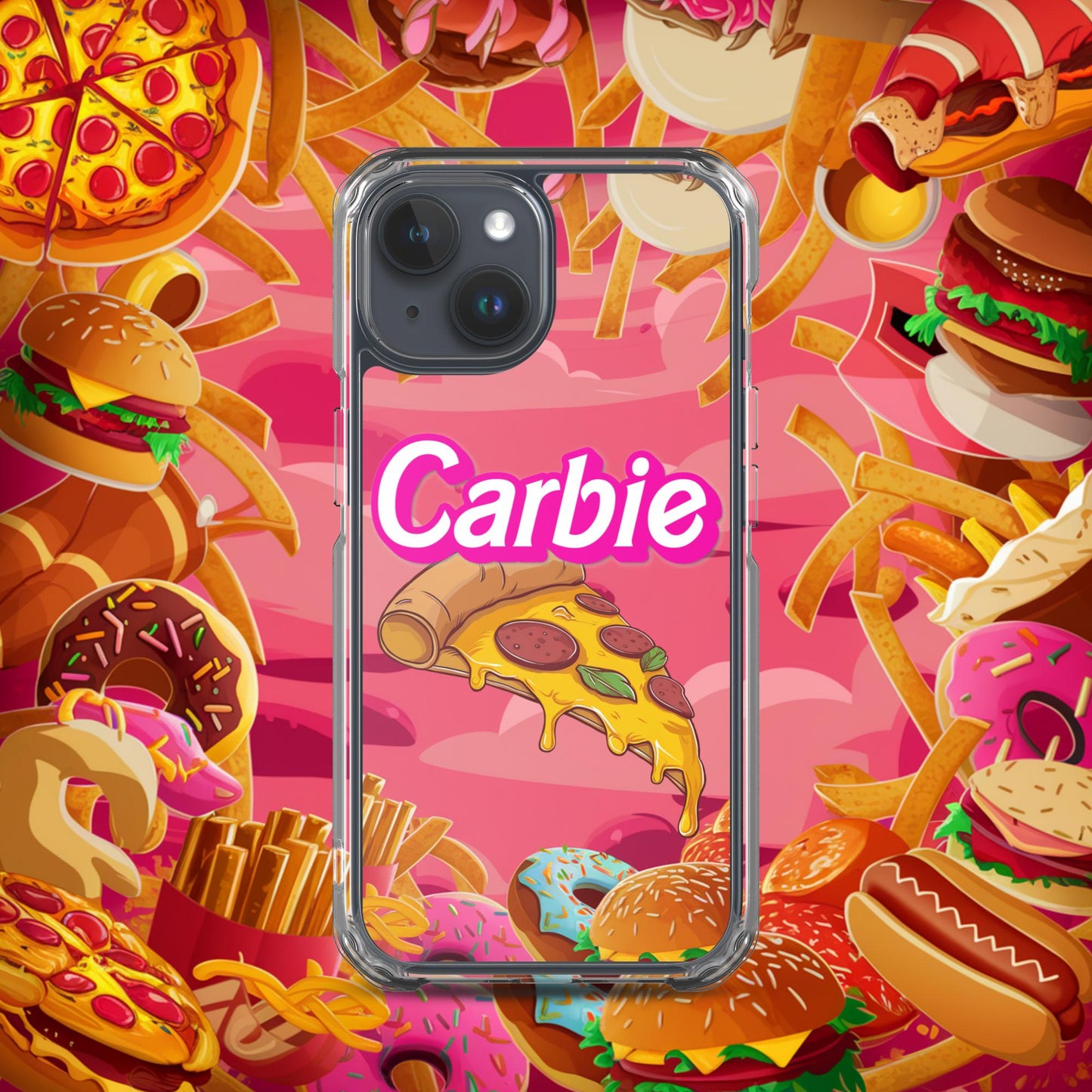 Carbie Barbie I Love Carbs I Love Pizza Clear Case for iPhone iPhone 15 Mobile Phone Cases Barbie Carbie Fast Food Ken Movies Pizza Next Cult Brand