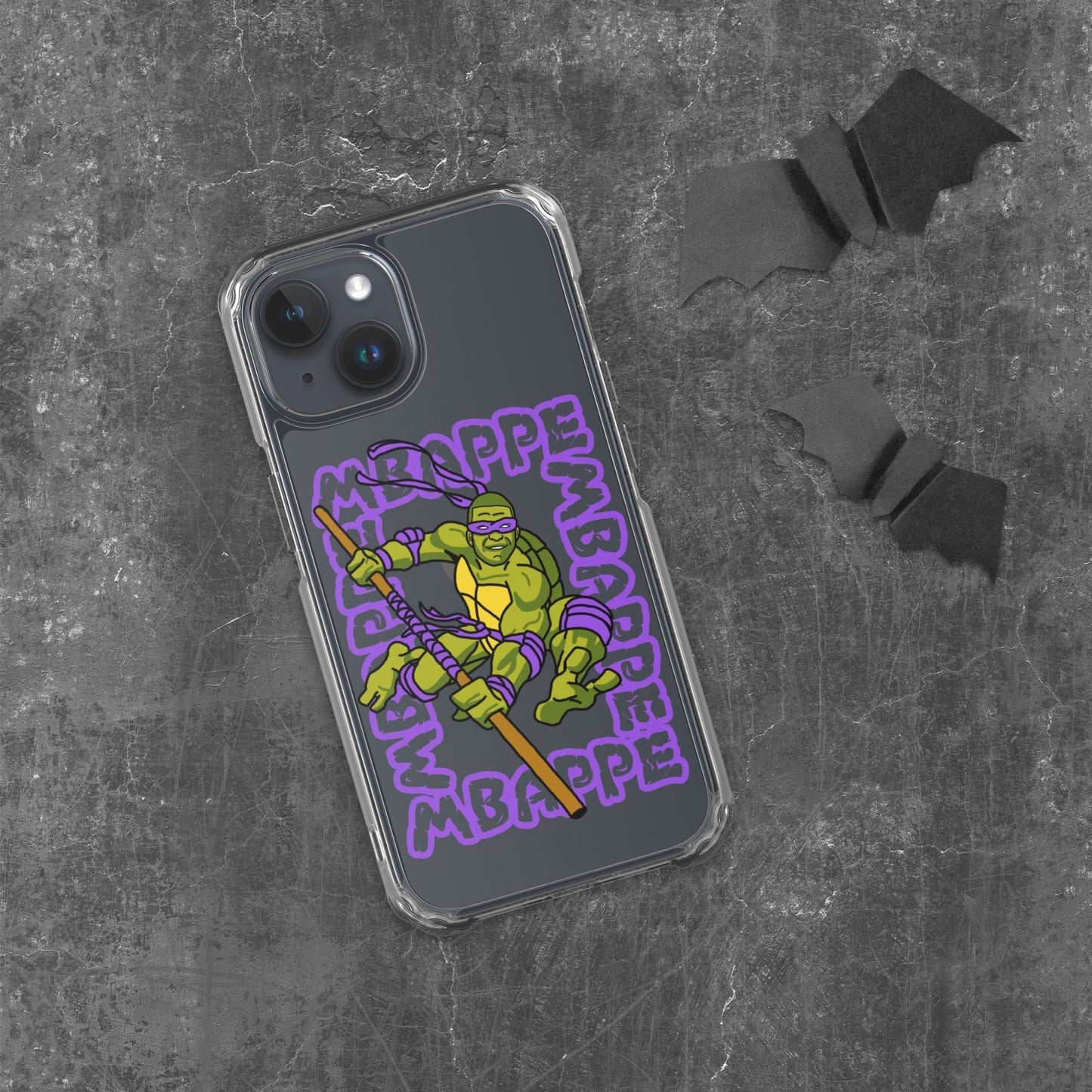 Kylian Mbappe Purple Ninja Turtle Donatello Clear Case for iPhone® iPhone 15 Mobile Phone Cases Football Kylian Mbappe Ninja Turtles PSG Real Madrid Next Cult Brand