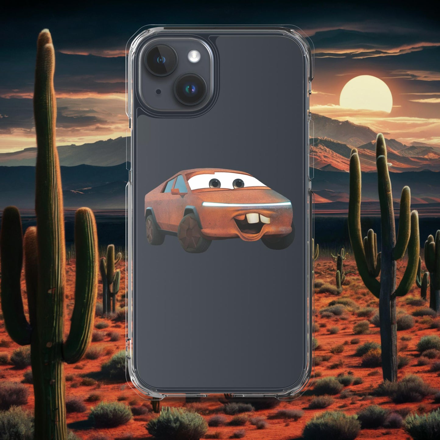 Rusty Tesla Cybertruck Elon Musk Cars Movie Tow Mater Clear Case for iPhone iPhone 15 Plus Mobile Phone Cases Cars Movie Celebrities Cybertruck Elon Musk Movies Tesla Next Cult Brand