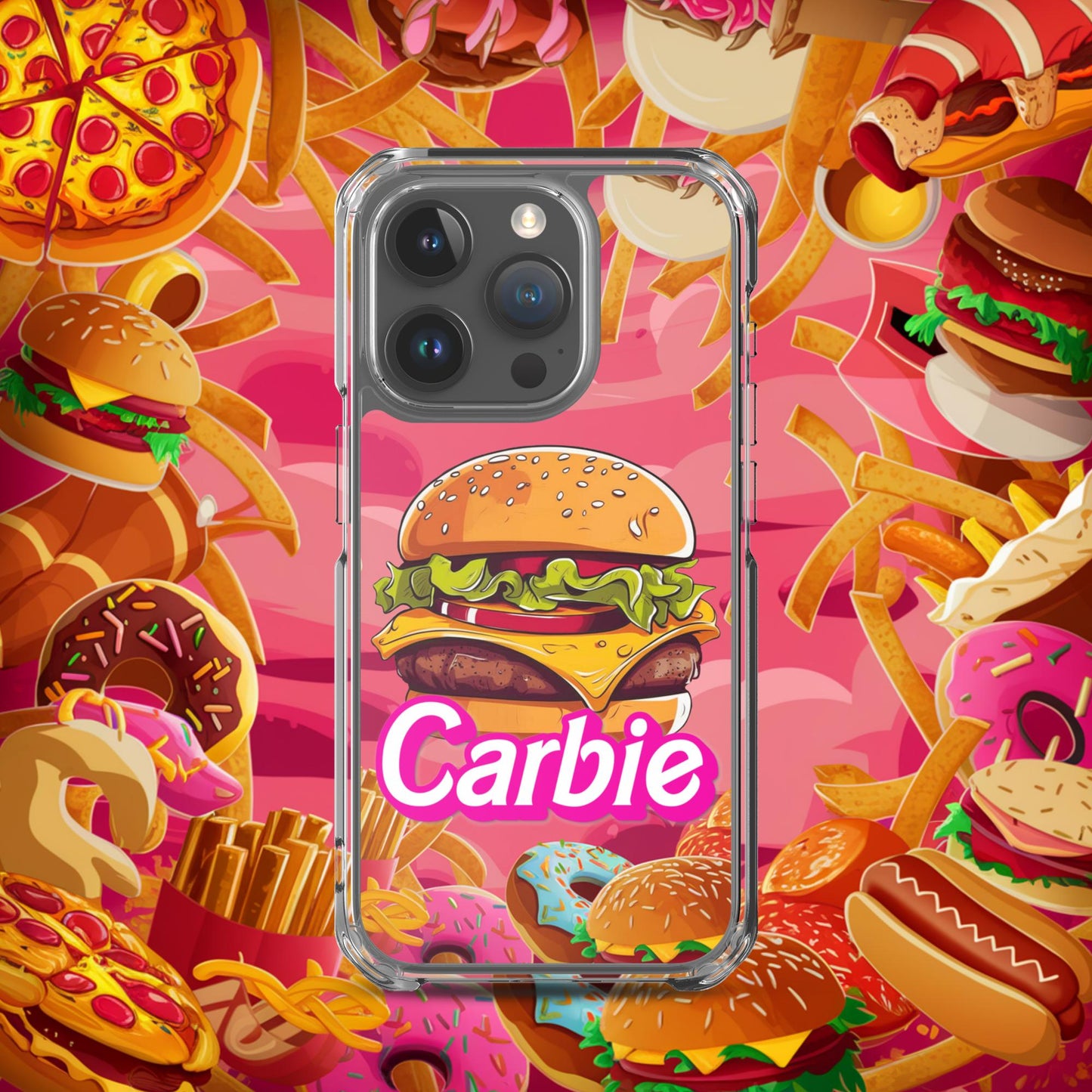 Carbie Barbie Cheeseburger Clear Case for iPhone iPhone 15 Pro Mobile Phone Cases Barbie Burgers Carbie Fast Food Movies Next Cult Brand