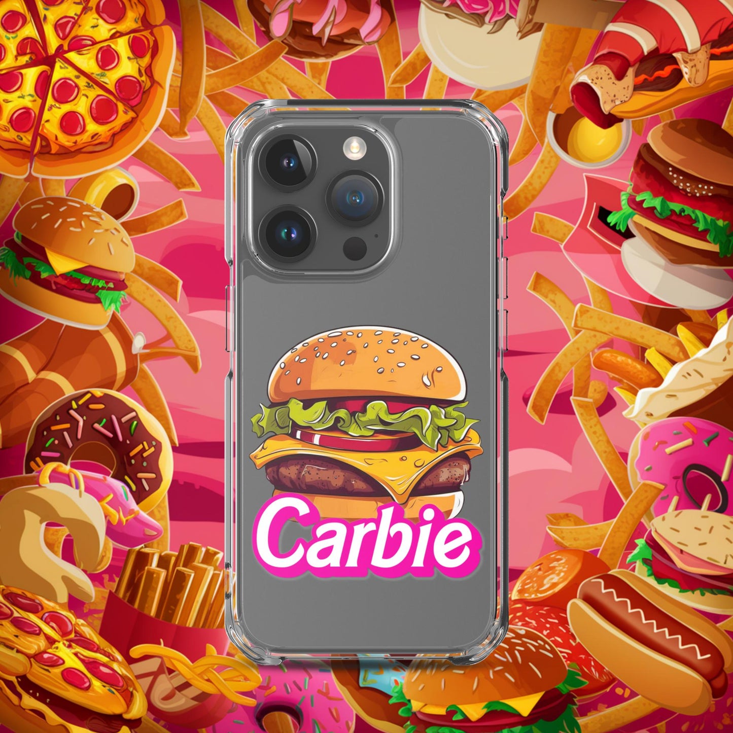 Carbie Barbie Cheeseburger Clear Case for iPhone iPhone 15 Pro Mobile Phone Cases Barbie Burgers Carbie Fast Food Movies Next Cult Brand