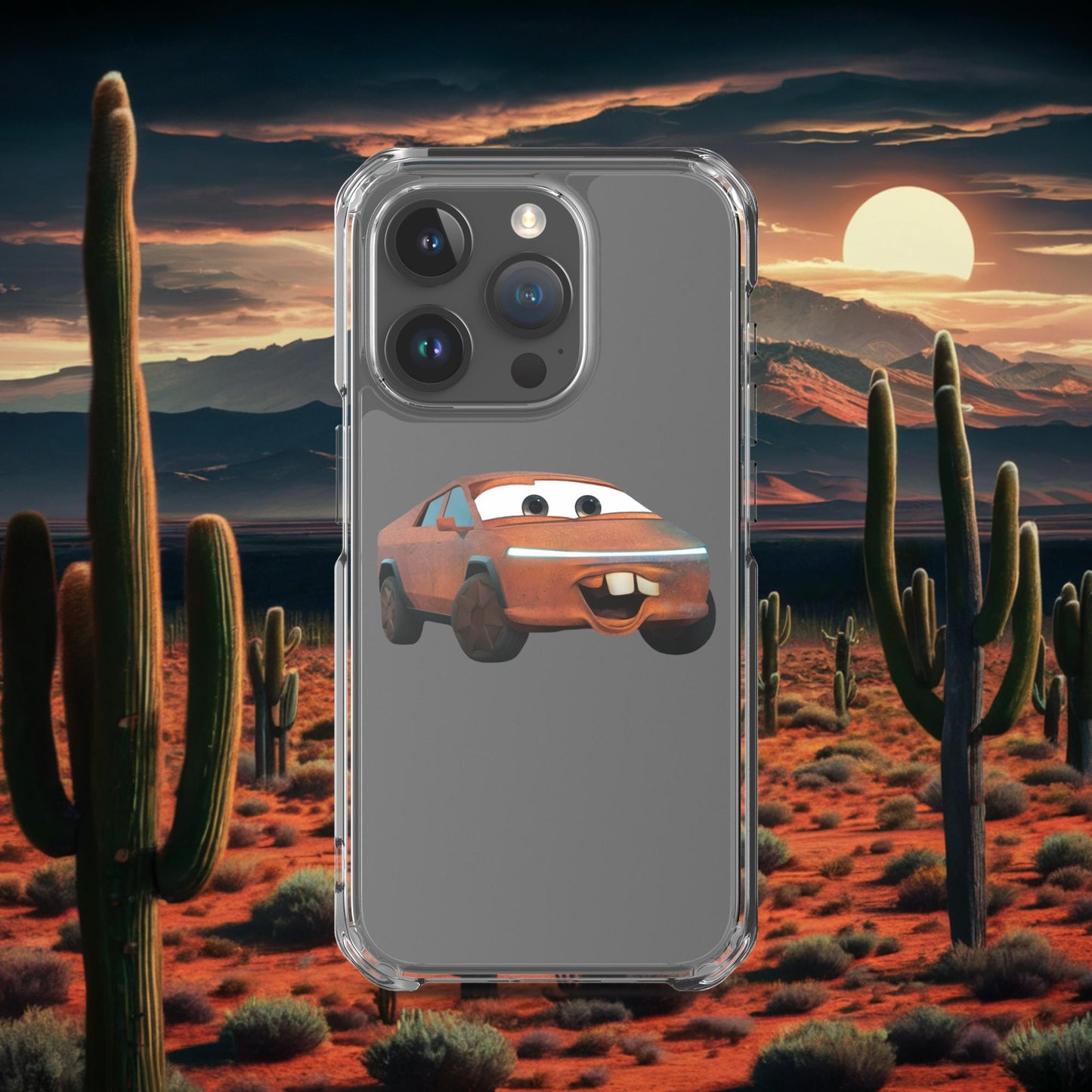 Rusty Tesla Cybertruck Elon Musk Cars Movie Tow Mater Clear Case for iPhone iPhone 15 Pro Mobile Phone Cases Cars Movie Celebrities Cybertruck Elon Musk Movies Tesla Next Cult Brand