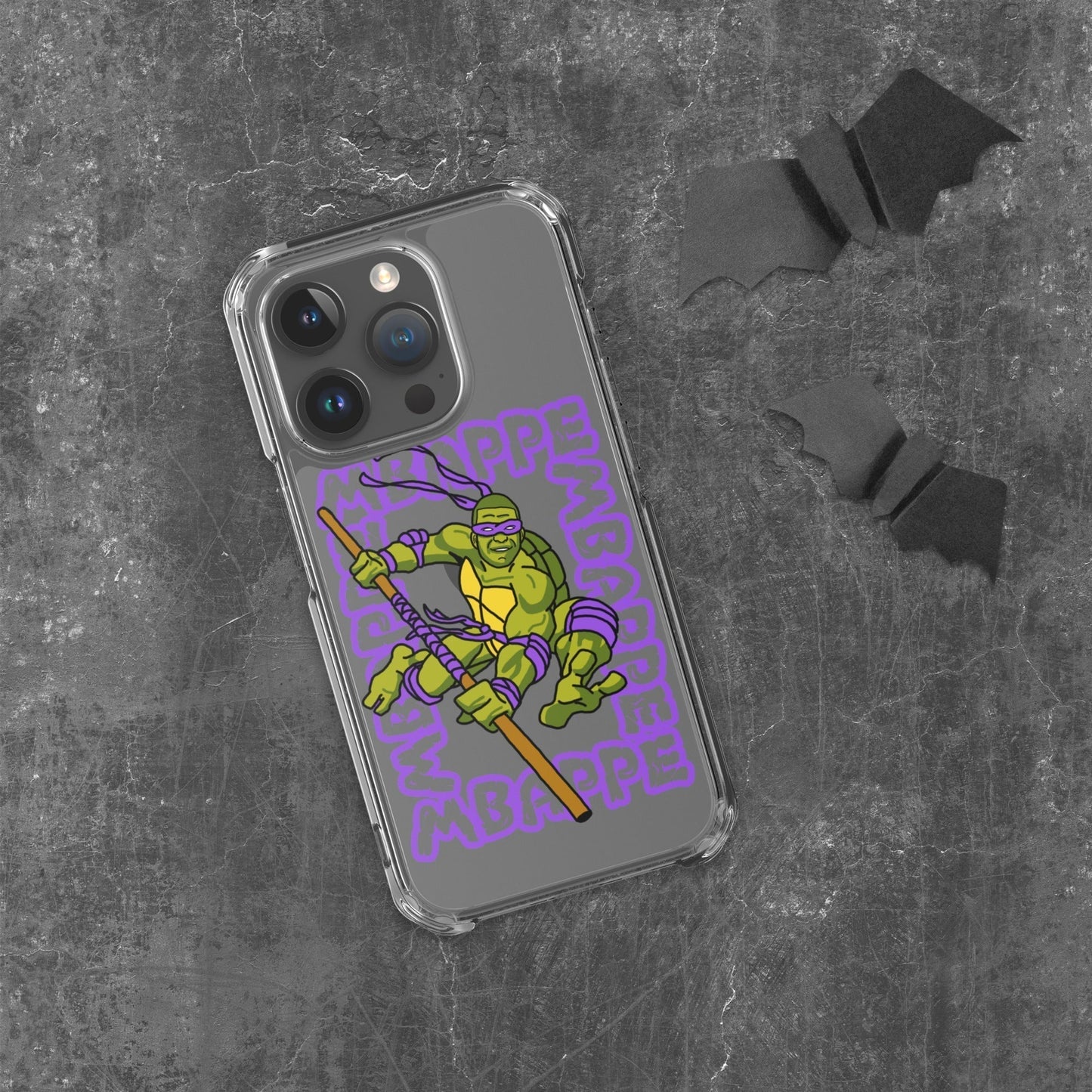 Kylian Mbappe Purple Ninja Turtle Donatello Clear Case for iPhone® iPhone 15 Pro Mobile Phone Cases Football Kylian Mbappe Ninja Turtles PSG Real Madrid Next Cult Brand