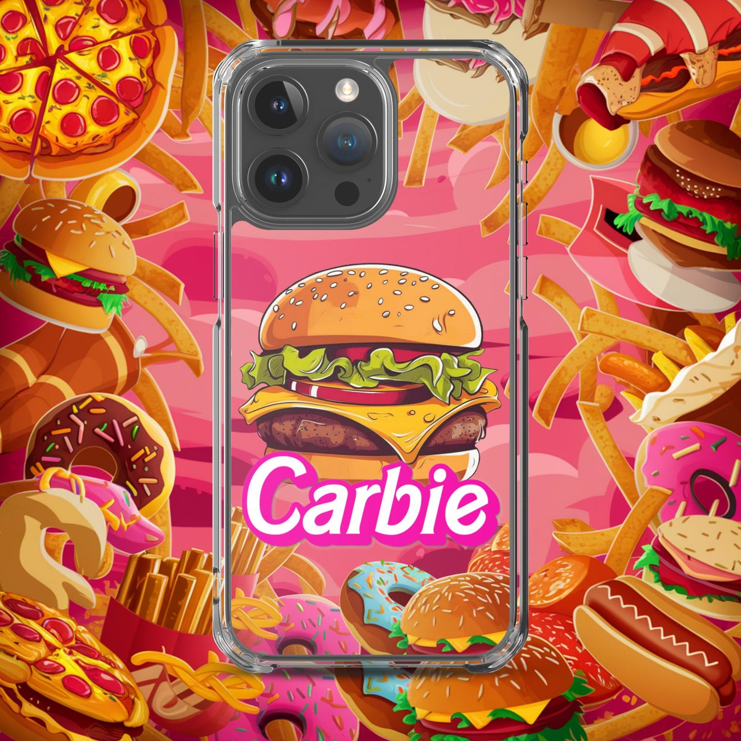 Carbie Barbie Cheeseburger Clear Case for iPhone iPhone 15 Pro Max Mobile Phone Cases Barbie Burgers Carbie Fast Food Movies Next Cult Brand