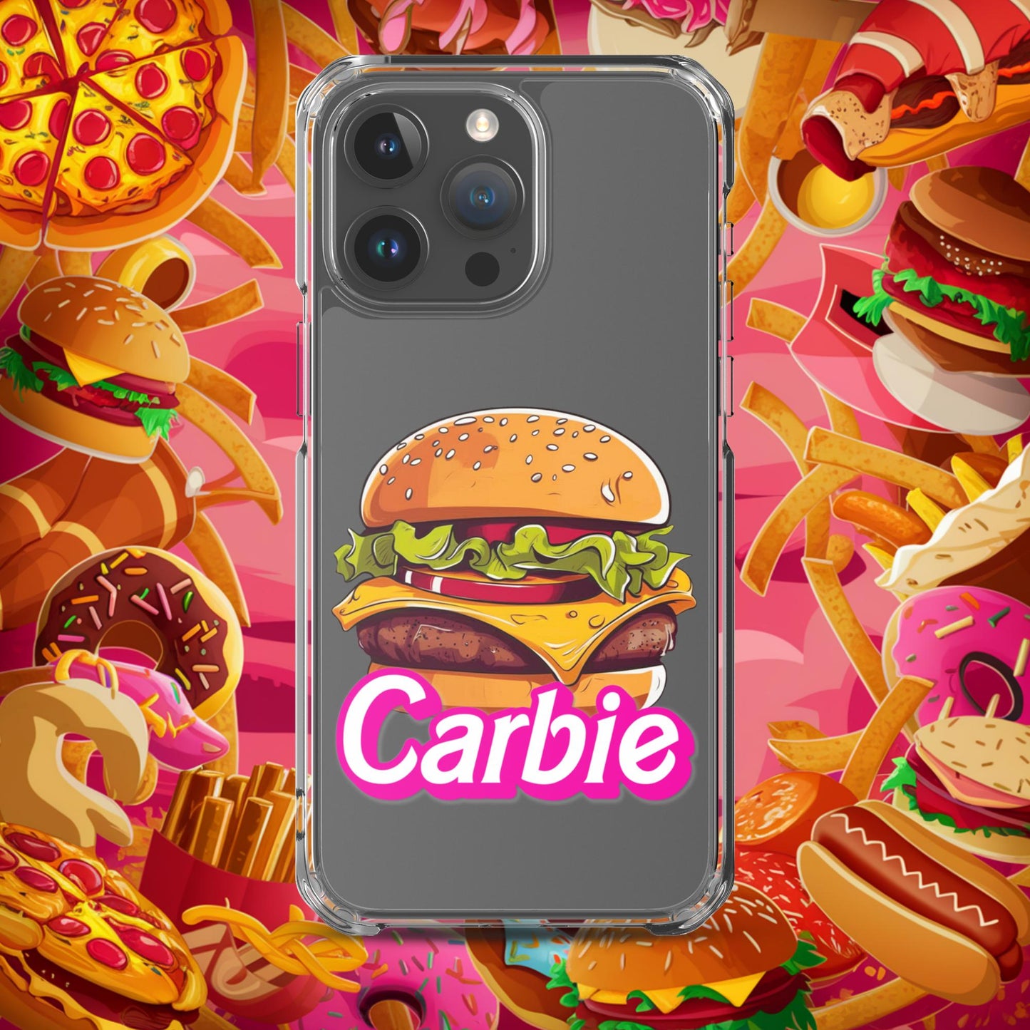 Carbie Barbie Cheeseburger Clear Case for iPhone iPhone 15 Pro Max Mobile Phone Cases Barbie Burgers Carbie Fast Food Movies Next Cult Brand