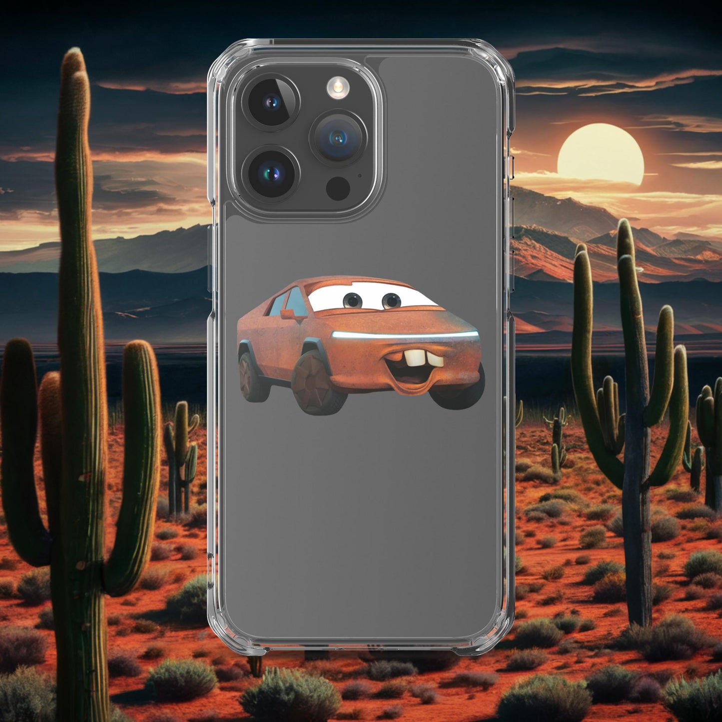 Rusty Tesla Cybertruck Elon Musk Cars Movie Tow Mater Clear Case for iPhone iPhone 15 Pro Max Mobile Phone Cases Cars Movie Celebrities Cybertruck Elon Musk Movies Tesla Next Cult Brand