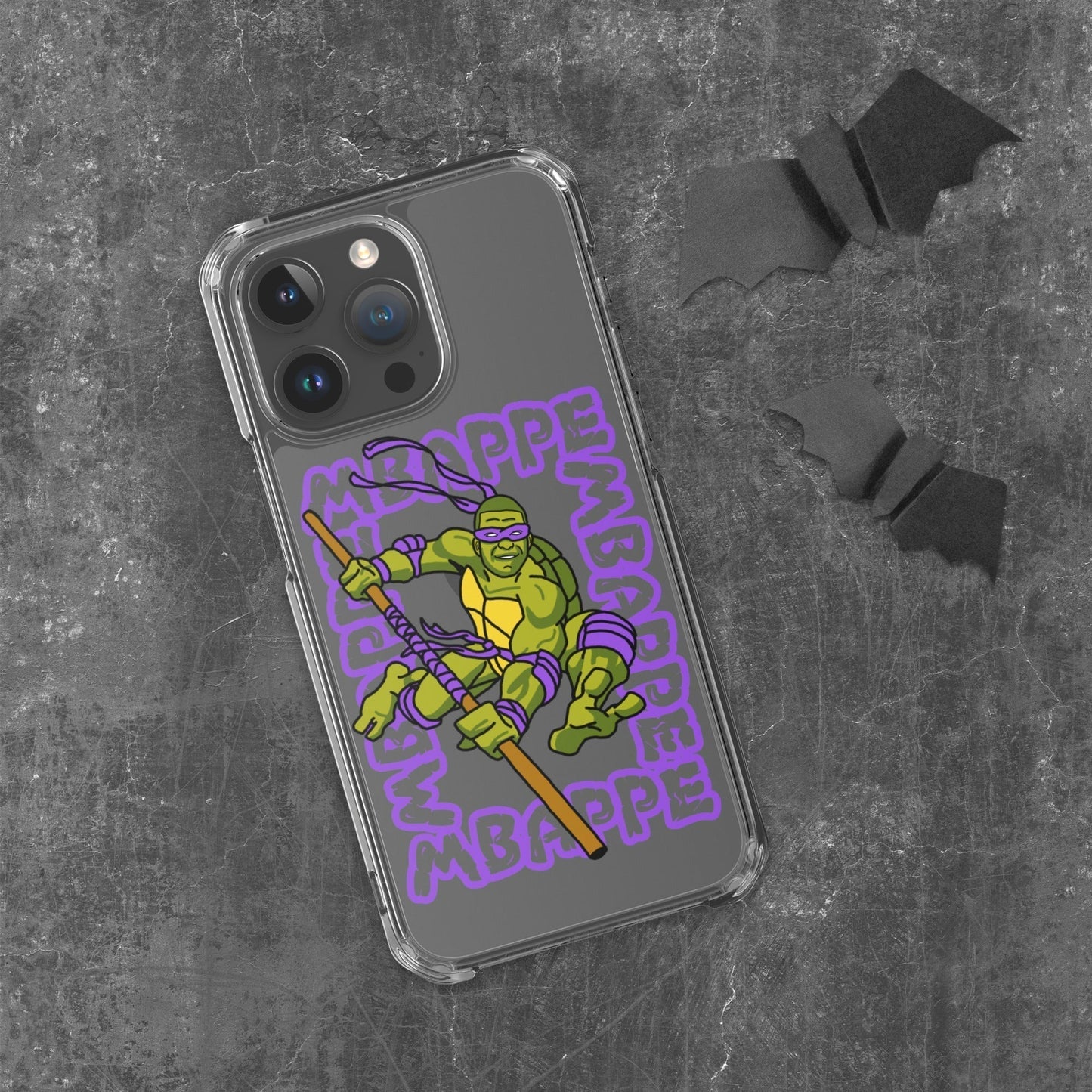 Kylian Mbappe Purple Ninja Turtle Donatello Clear Case for iPhone® iPhone 15 Pro Max Mobile Phone Cases Football Kylian Mbappe Ninja Turtles PSG Real Madrid Next Cult Brand