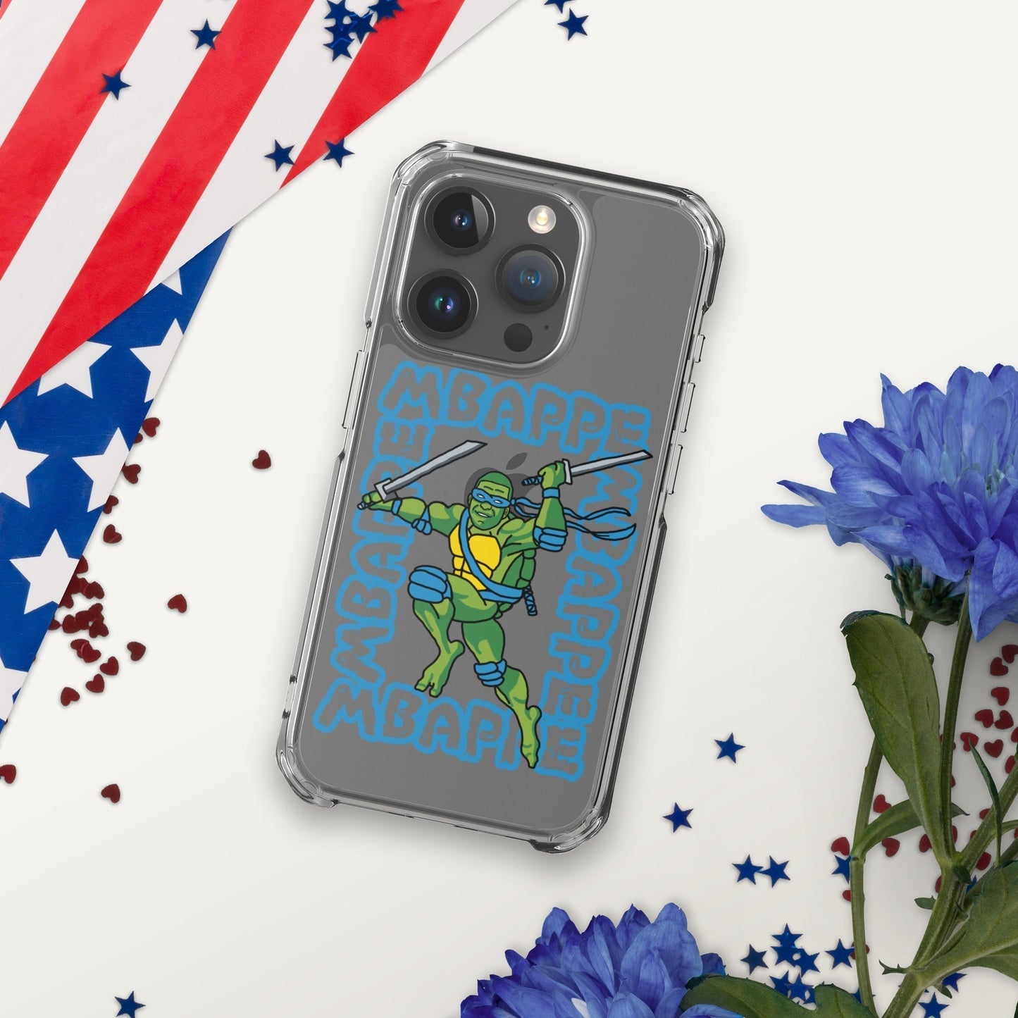 Kylian Mbappe Blue Ninja Turtle Leonardo Clear Case for iPhone® iPhone 15 Pro Mobile Phone Cases Football Kylian Mbappe Ninja Turtles PSG Real Madrid Next Cult Brand