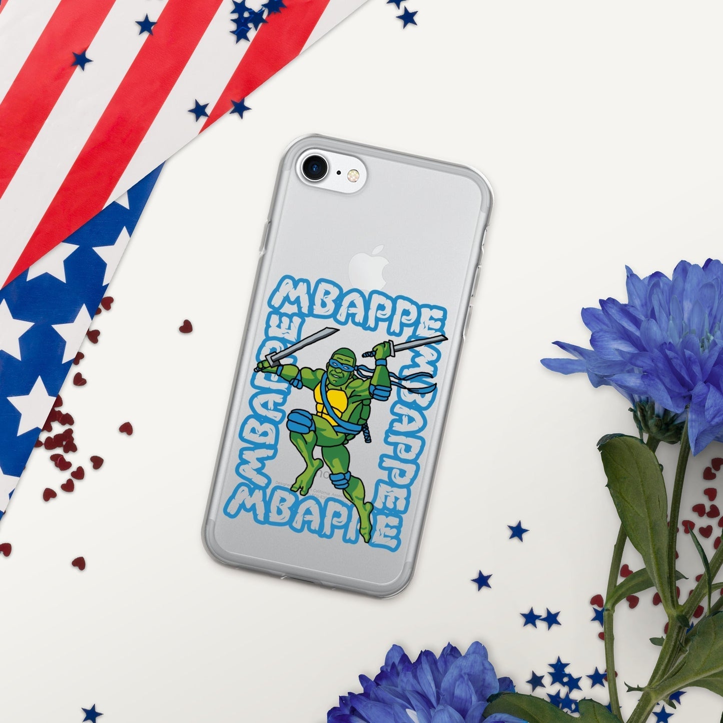 Kylian Mbappe Blue Ninja Turtle Leonardo Clear Case for iPhone® iPhone 7 8 Mobile Phone Cases Football Kylian Mbappe Ninja Turtles PSG Real Madrid Next Cult Brand