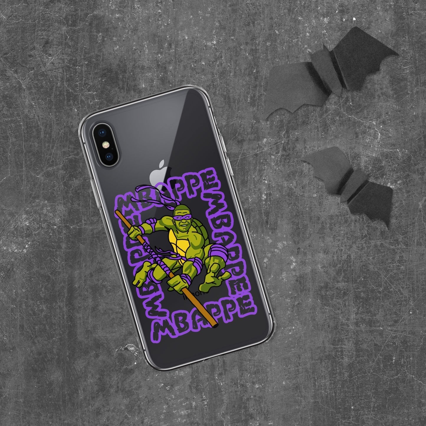 Kylian Mbappe Purple Ninja Turtle Donatello Clear Case for iPhone® iPhone X XS Mobile Phone Cases Football Kylian Mbappe Ninja Turtles PSG Real Madrid Next Cult Brand