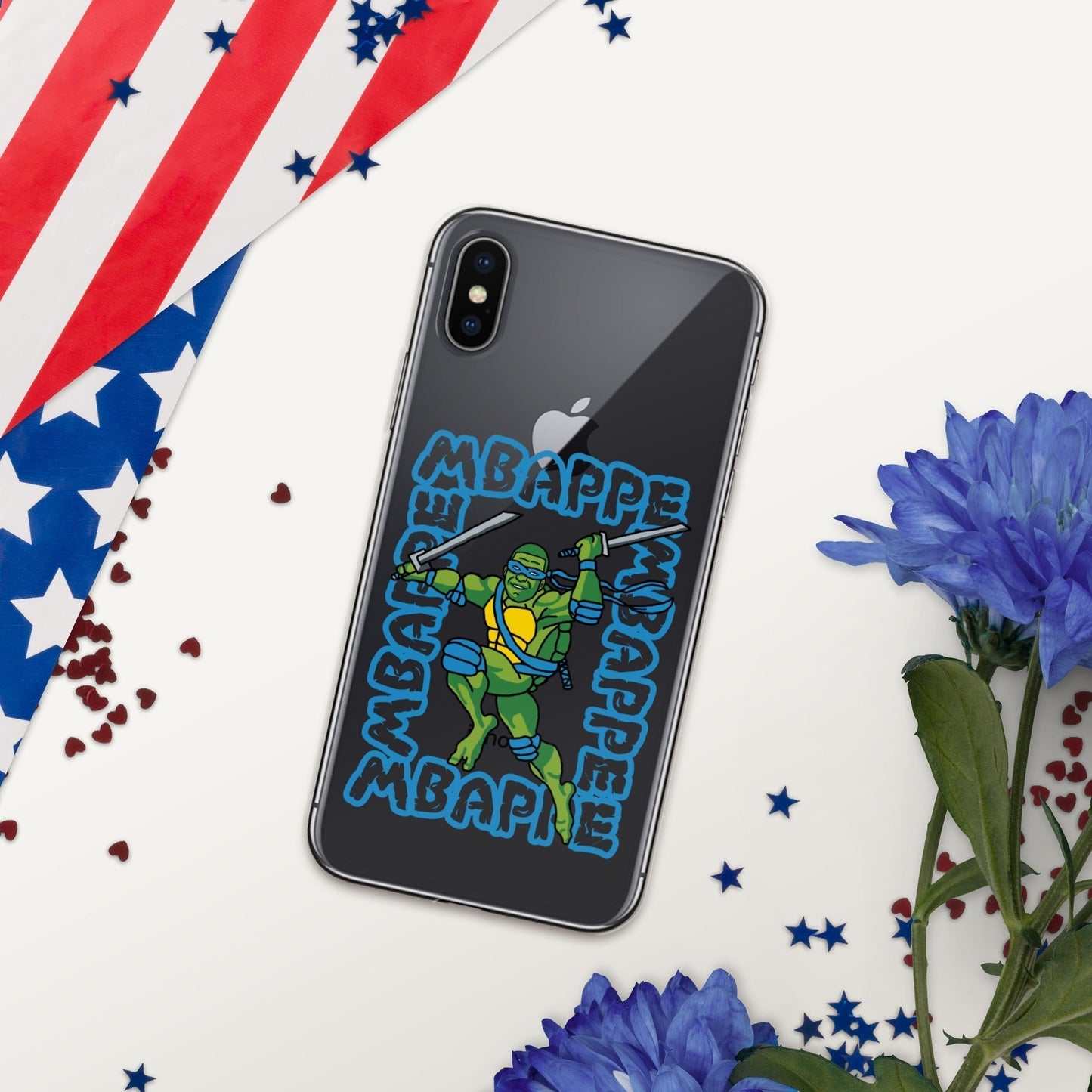 Kylian Mbappe Blue Ninja Turtle Leonardo Clear Case for iPhone® iPhone X XS Mobile Phone Cases Football Kylian Mbappe Ninja Turtles PSG Real Madrid Next Cult Brand