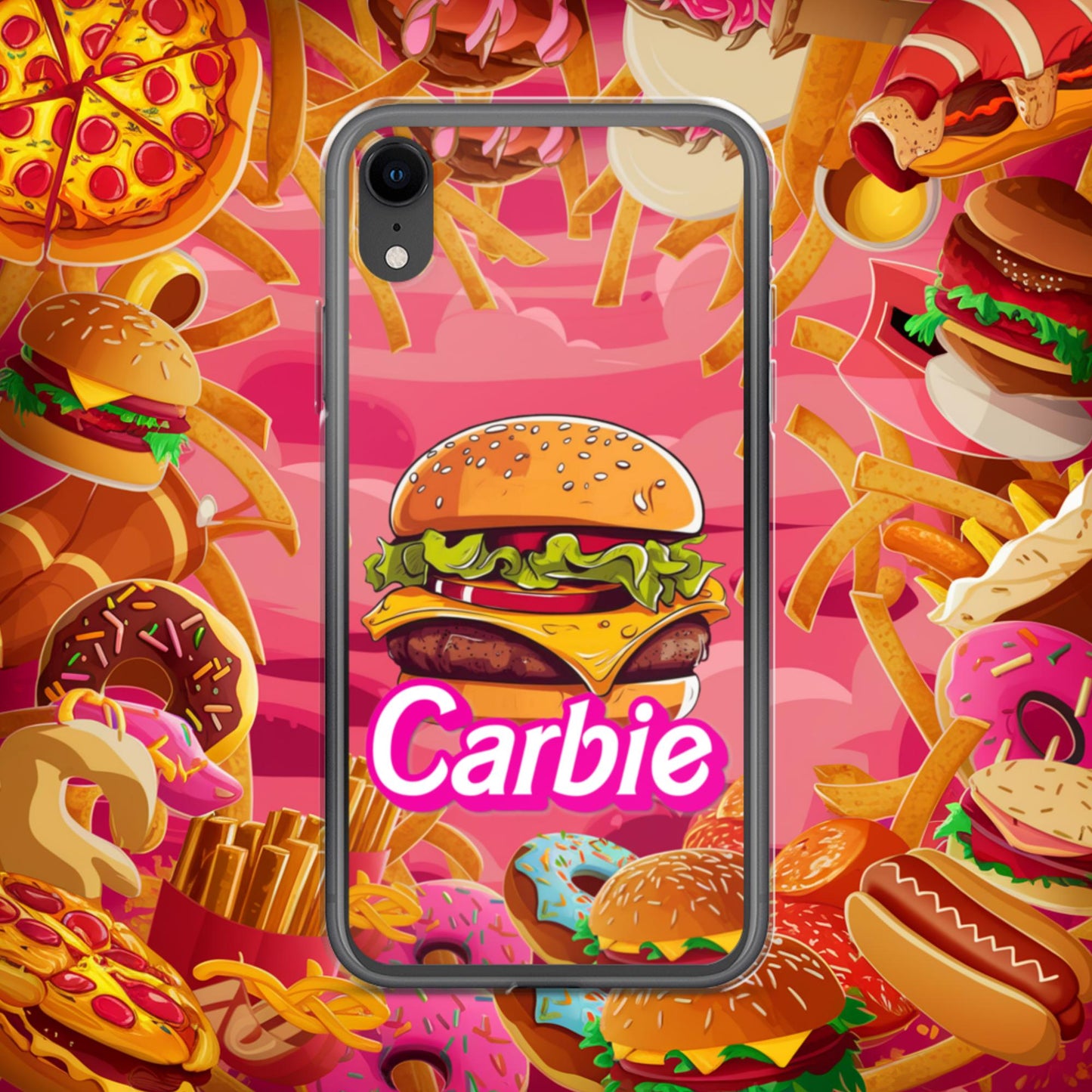 Carbie Barbie Cheeseburger Clear Case for iPhone iPhone XR Mobile Phone Cases Barbie Burgers Carbie Fast Food Movies Next Cult Brand