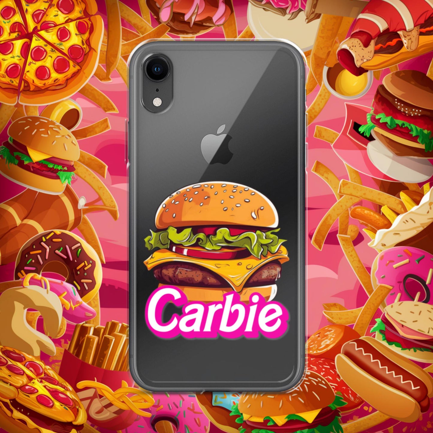 Carbie Barbie Cheeseburger Clear Case for iPhone iPhone XR Mobile Phone Cases Barbie Burgers Carbie Fast Food Movies Next Cult Brand