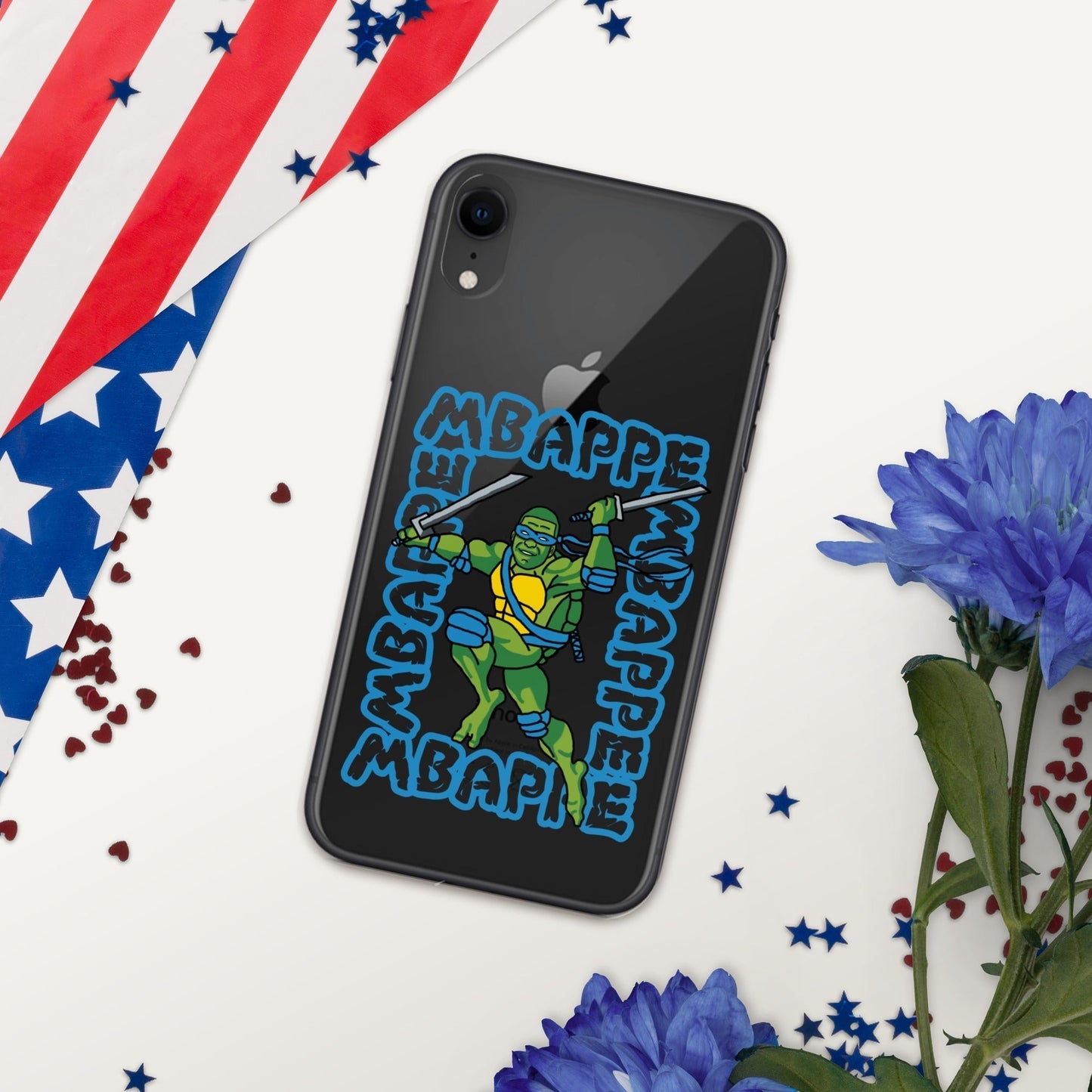 Kylian Mbappe Blue Ninja Turtle Leonardo Clear Case for iPhone® iPhone XR Mobile Phone Cases Football Kylian Mbappe Ninja Turtles PSG Real Madrid Next Cult Brand