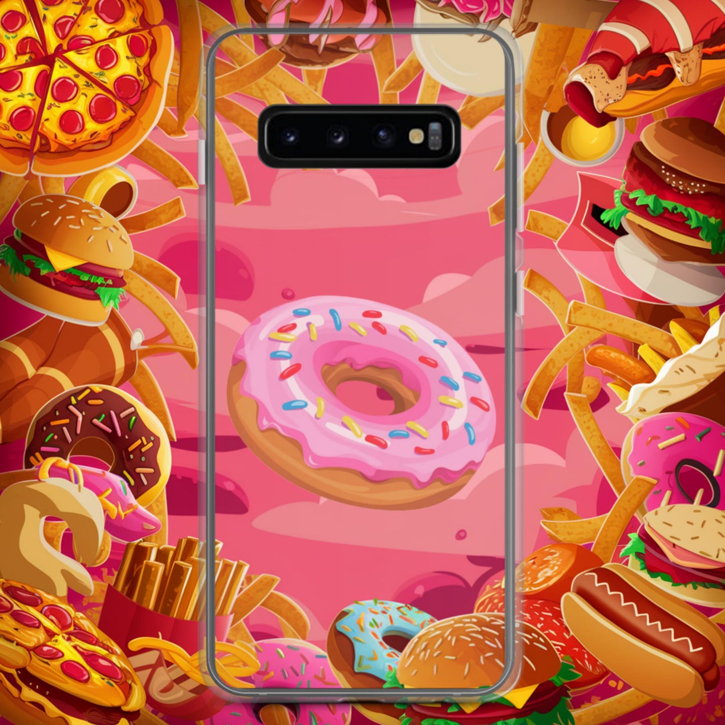 Pink Donut with sprinkles Clear Case for Samsung Samsung Galaxy S10+ Mobile Phone Cases Donuts Fast Food Next Cult Brand