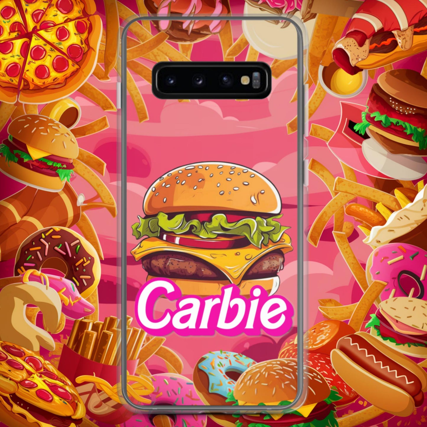 Carbie Barbie Cheeseburger Clear Case for Samsung Samsung Galaxy S10+ Mobile Phone Cases Barbie Burgers Carbie Fast Food Movies Next Cult Brand