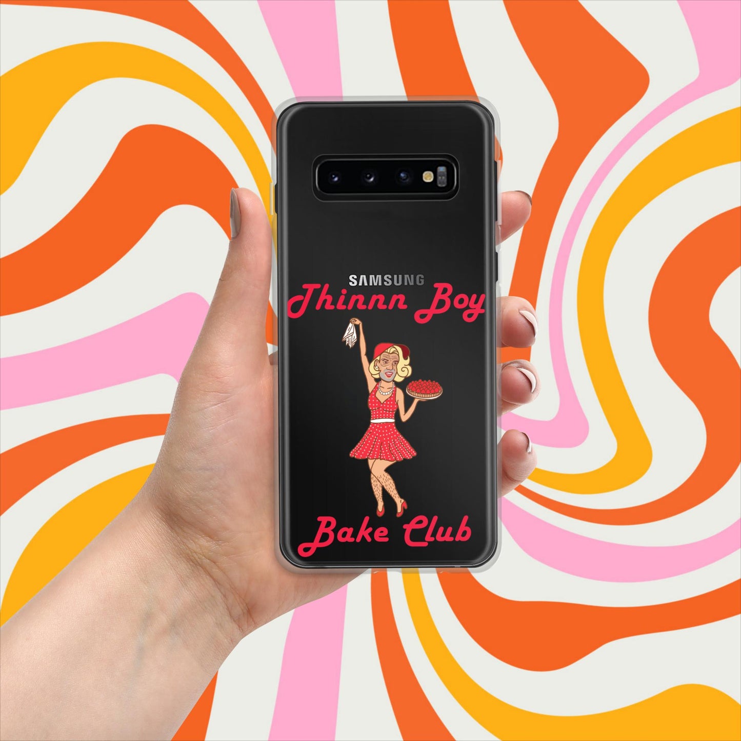Thinnn Boy Bake Club The Fighter and The Kid TFATK Podcast Comedy 60s retro housewife Bryan Callen Clear Case for Samsung Samsung Galaxy S10 Mobile Phone Cases Bryan Callen Podcasts Stand-up Comedy The Fighter and The Kid (TFATK) Thinnn Boy Bake Club Next Cult Brand