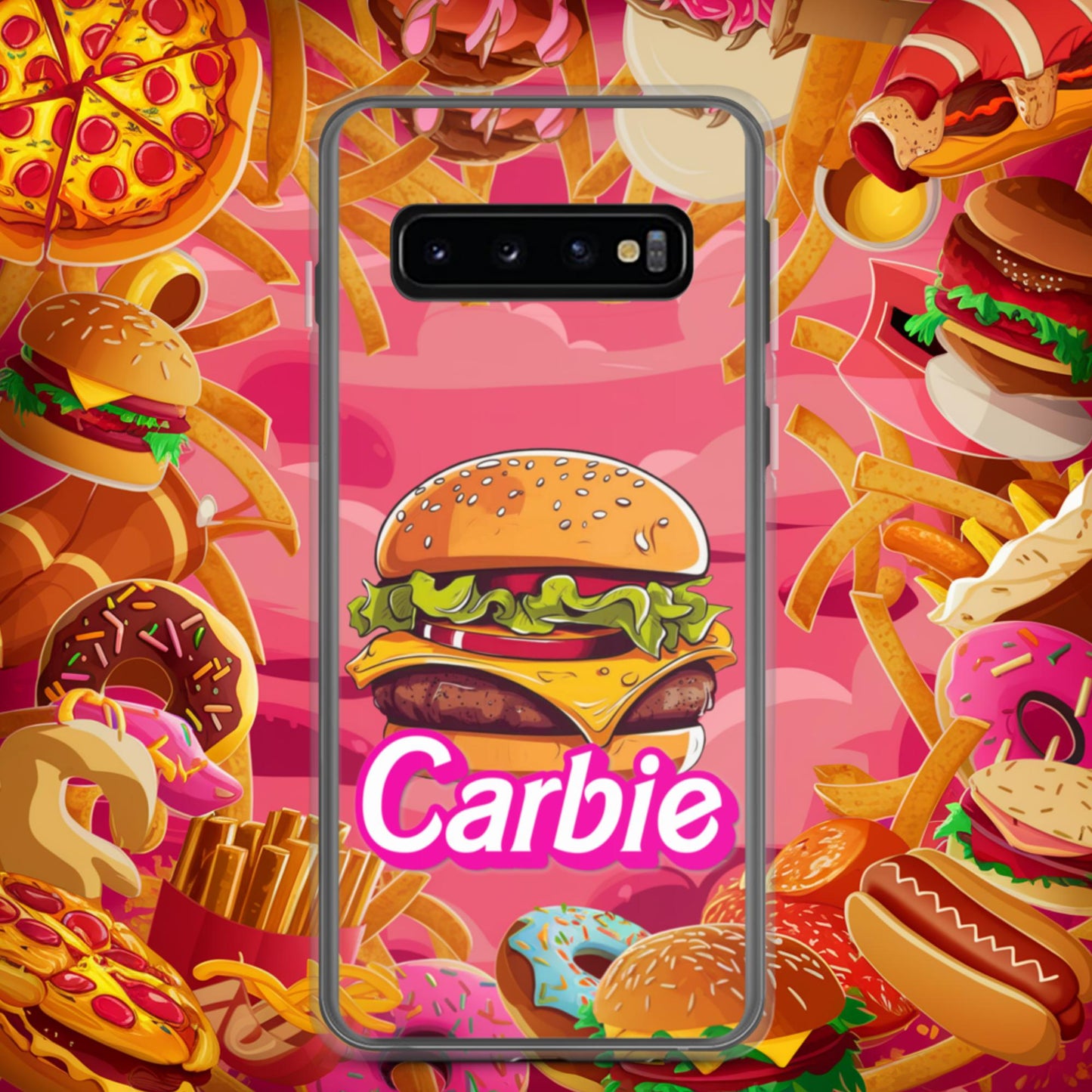 Carbie Barbie Cheeseburger Clear Case for Samsung Samsung Galaxy S10 Mobile Phone Cases Barbie Burgers Carbie Fast Food Movies Next Cult Brand
