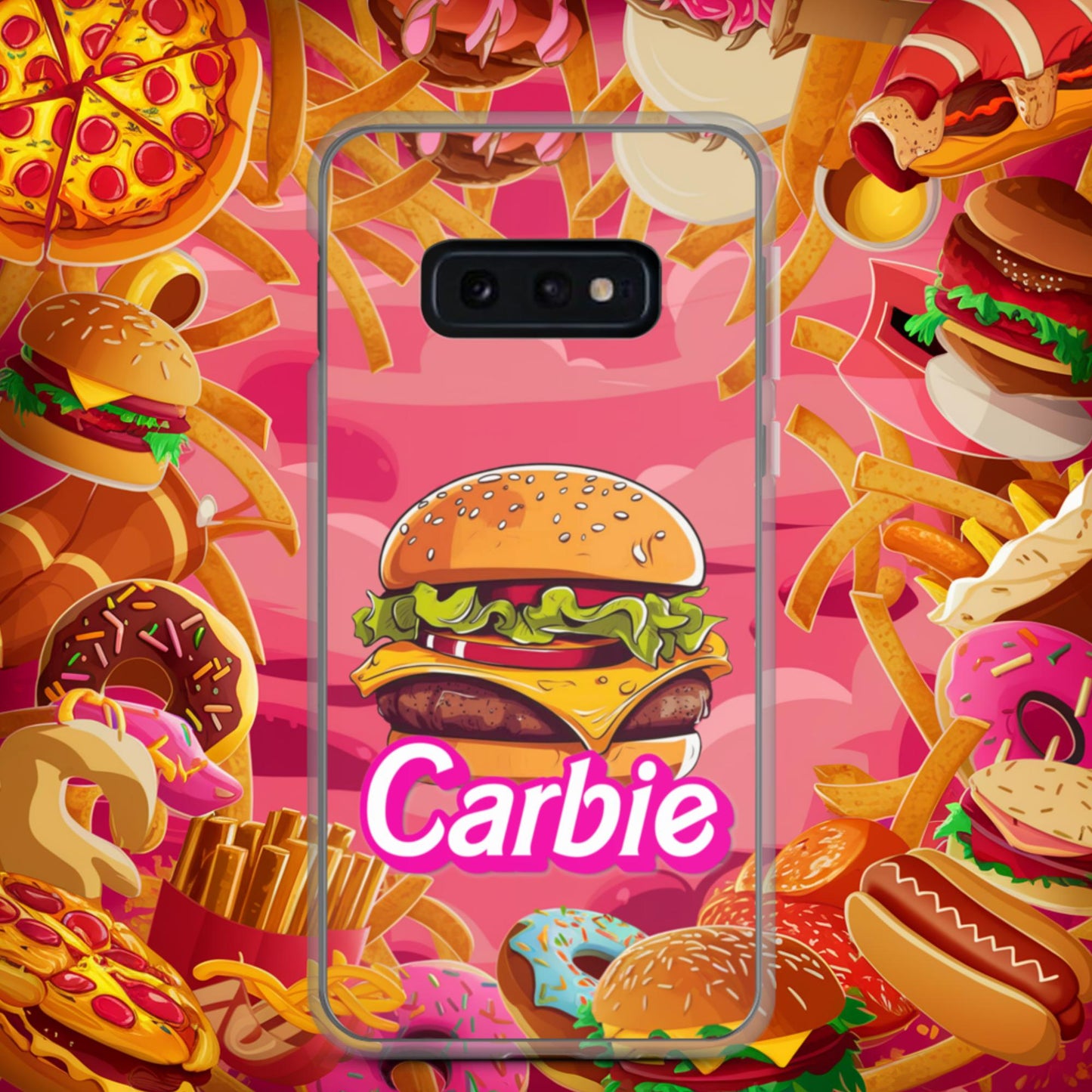 Carbie Barbie Cheeseburger Clear Case for Samsung Samsung Galaxy S10e Mobile Phone Cases Barbie Burgers Carbie Fast Food Movies Next Cult Brand