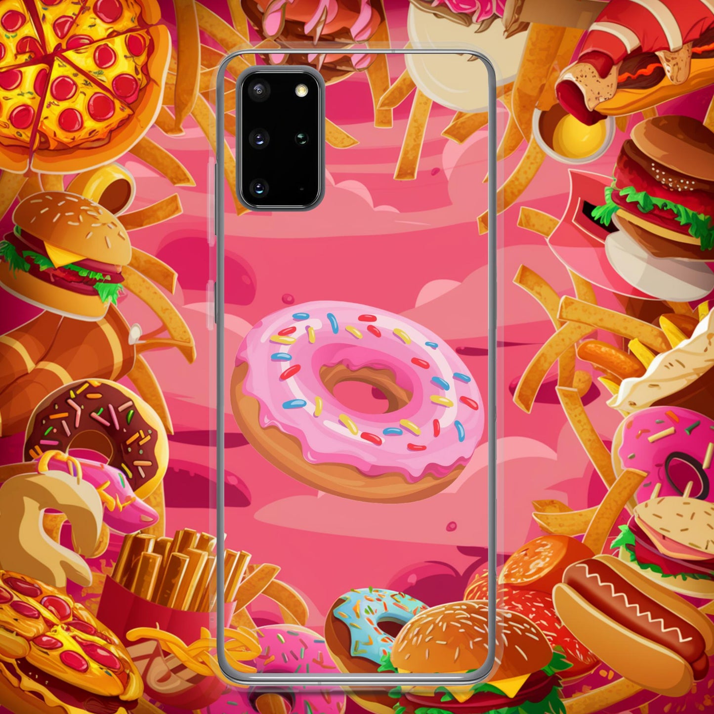 Pink Donut with sprinkles Clear Case for Samsung Samsung Galaxy S20 Plus Mobile Phone Cases Donuts Fast Food Next Cult Brand