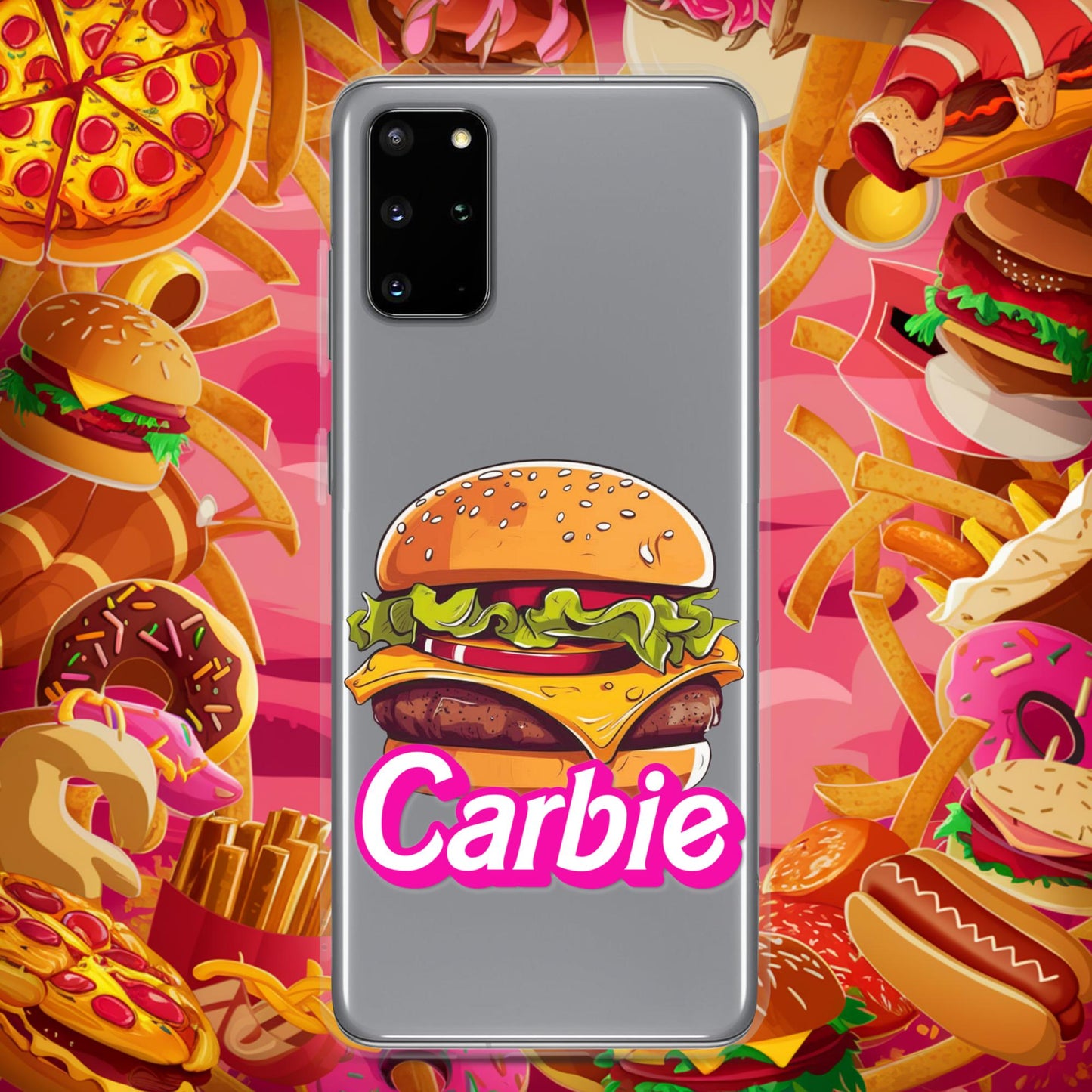 Carbie Barbie Cheeseburger Clear Case for Samsung Samsung Galaxy S20 Plus Mobile Phone Cases Barbie Burgers Carbie Fast Food Movies Next Cult Brand