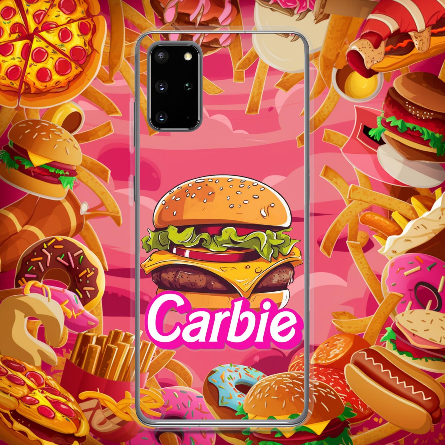 Carbie Barbie Cheeseburger Clear Case for Samsung Samsung Galaxy S20 Plus Mobile Phone Cases Barbie Burgers Carbie Fast Food Movies Next Cult Brand