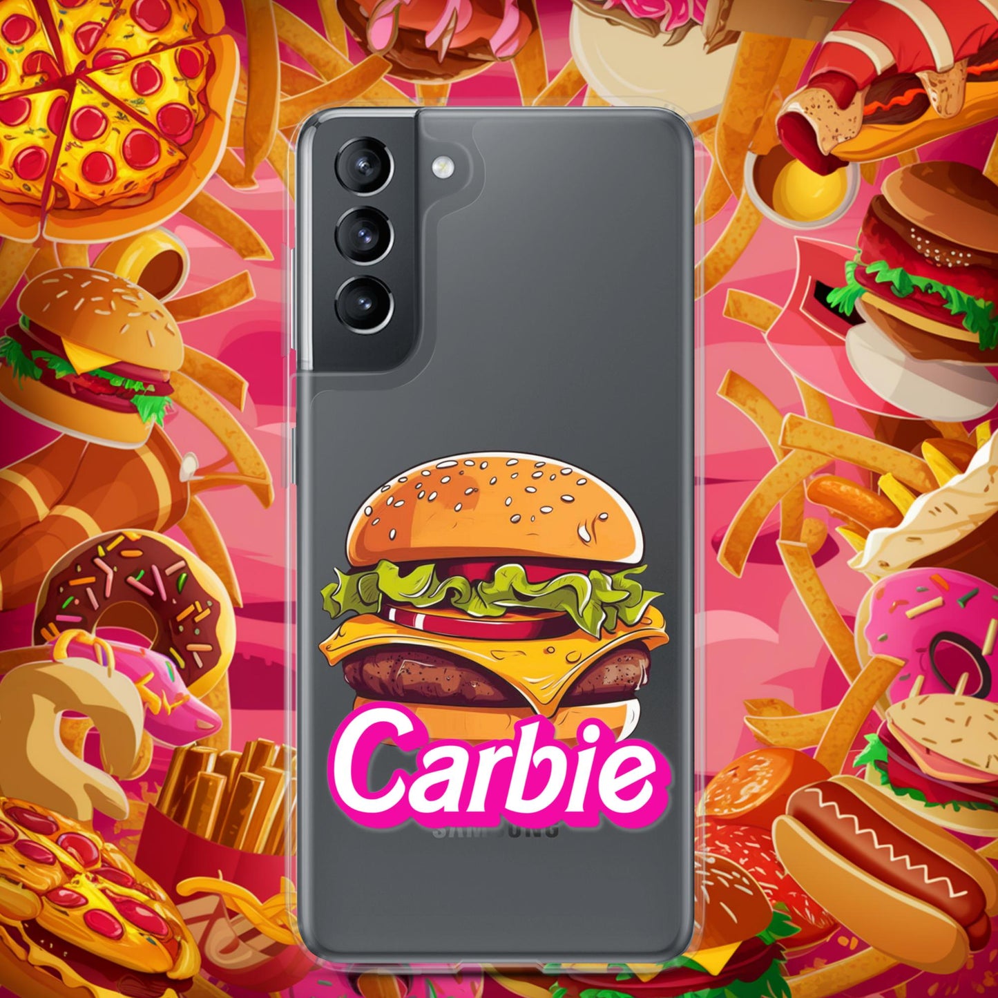 Carbie Barbie Cheeseburger Clear Case for Samsung Samsung Galaxy S21 Mobile Phone Cases Barbie Burgers Carbie Fast Food Movies Next Cult Brand