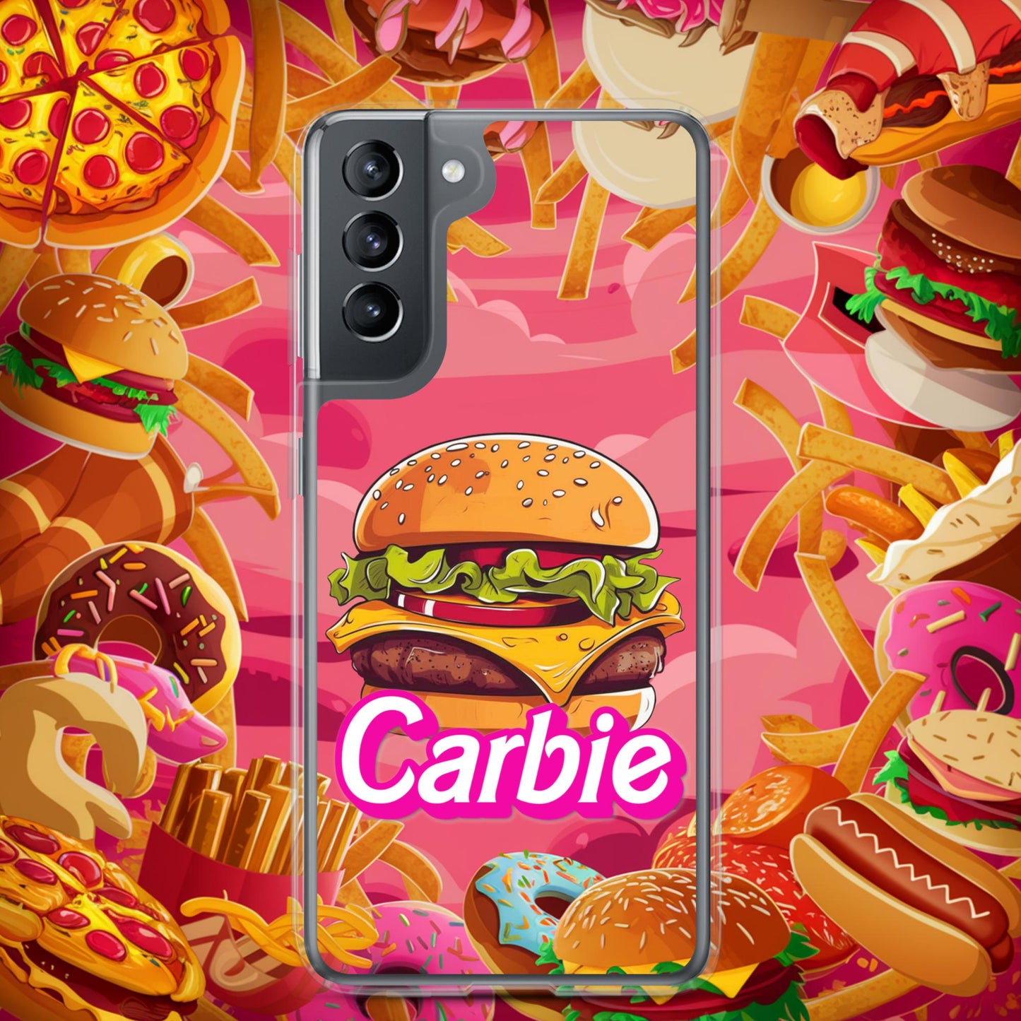 Carbie Barbie Cheeseburger Clear Case for Samsung Samsung Galaxy S21 Mobile Phone Cases Barbie Burgers Carbie Fast Food Movies Next Cult Brand