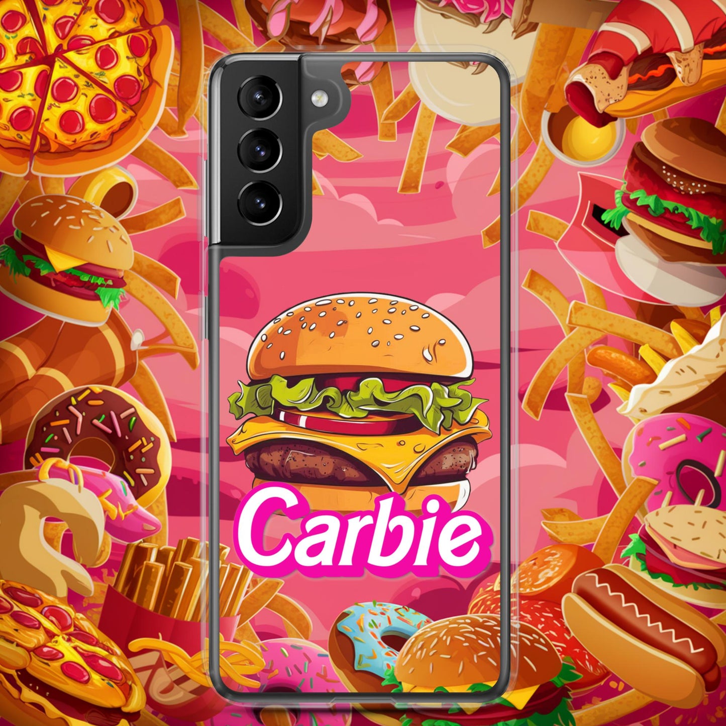 Carbie Barbie Cheeseburger Clear Case for Samsung Samsung Galaxy S21 Plus Mobile Phone Cases Barbie Burgers Carbie Fast Food Movies Next Cult Brand