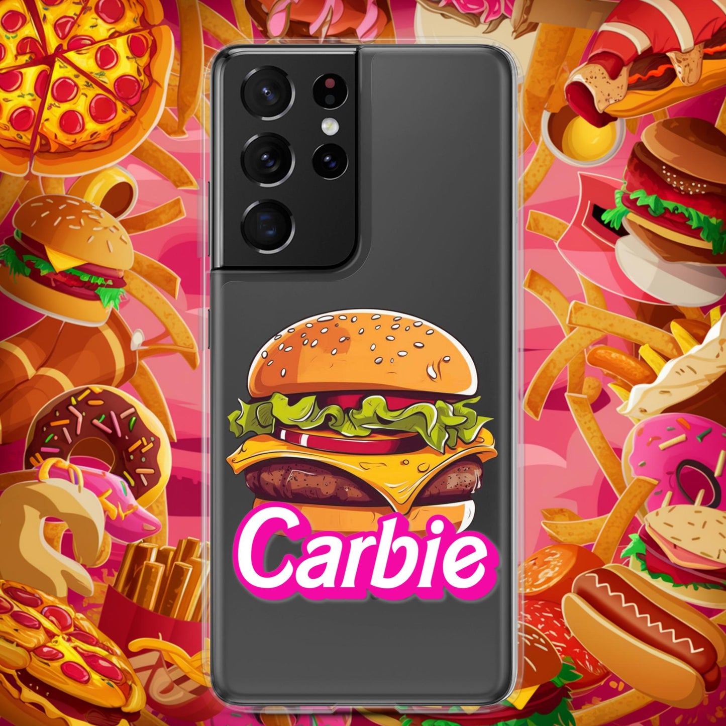 Carbie Barbie Cheeseburger Clear Case for Samsung Samsung Galaxy S21 Ultra Mobile Phone Cases Barbie Burgers Carbie Fast Food Movies Next Cult Brand