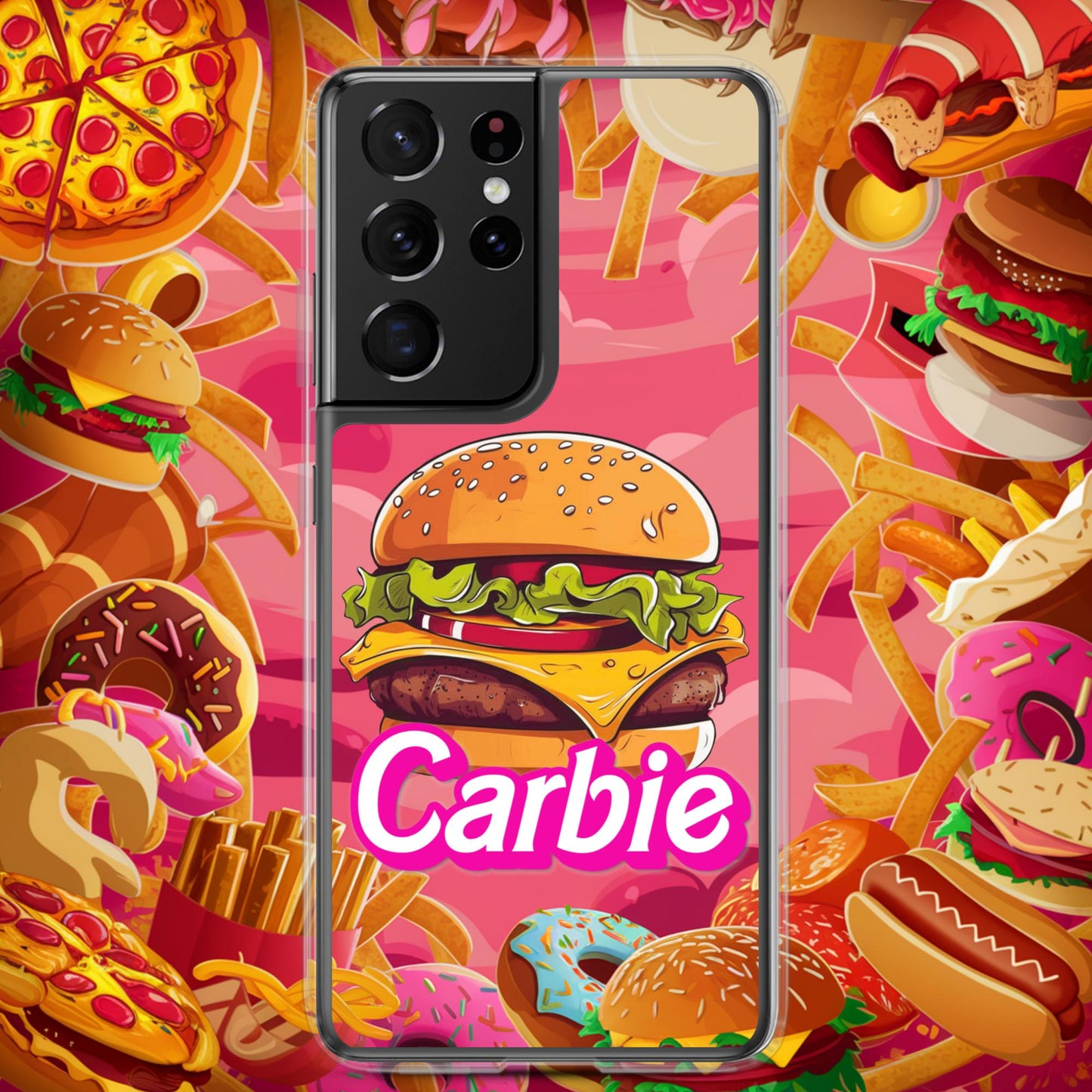 Carbie Barbie Cheeseburger Clear Case for Samsung Samsung Galaxy S21 Ultra Mobile Phone Cases Barbie Burgers Carbie Fast Food Movies Next Cult Brand