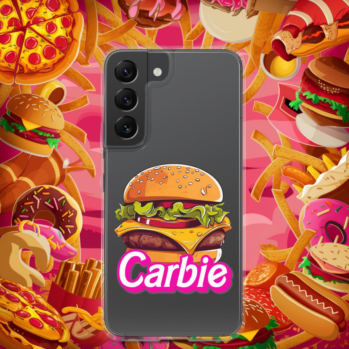 Carbie Barbie Cheeseburger Clear Case for Samsung Samsung Galaxy S22 Mobile Phone Cases Barbie Burgers Carbie Fast Food Movies Next Cult Brand