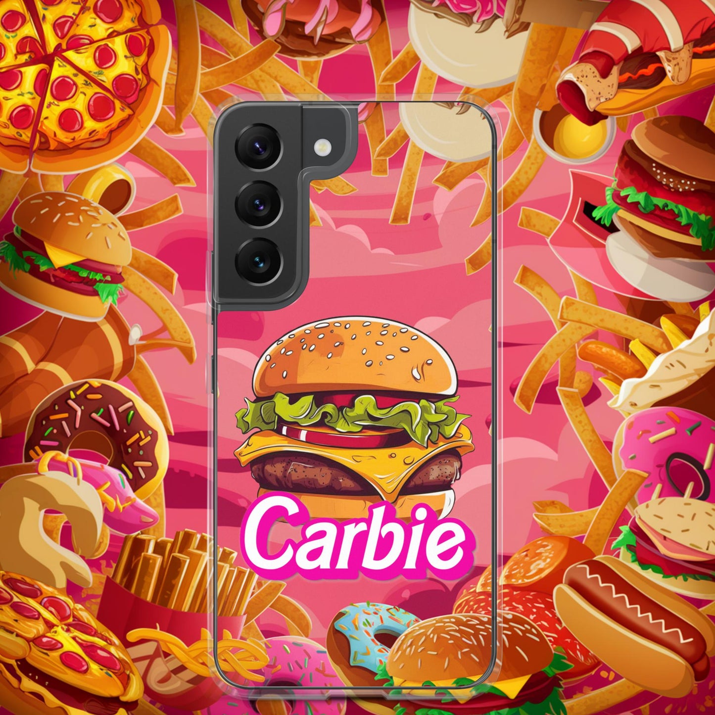 Carbie Barbie Cheeseburger Clear Case for Samsung Samsung Galaxy S22 Mobile Phone Cases Barbie Burgers Carbie Fast Food Movies Next Cult Brand