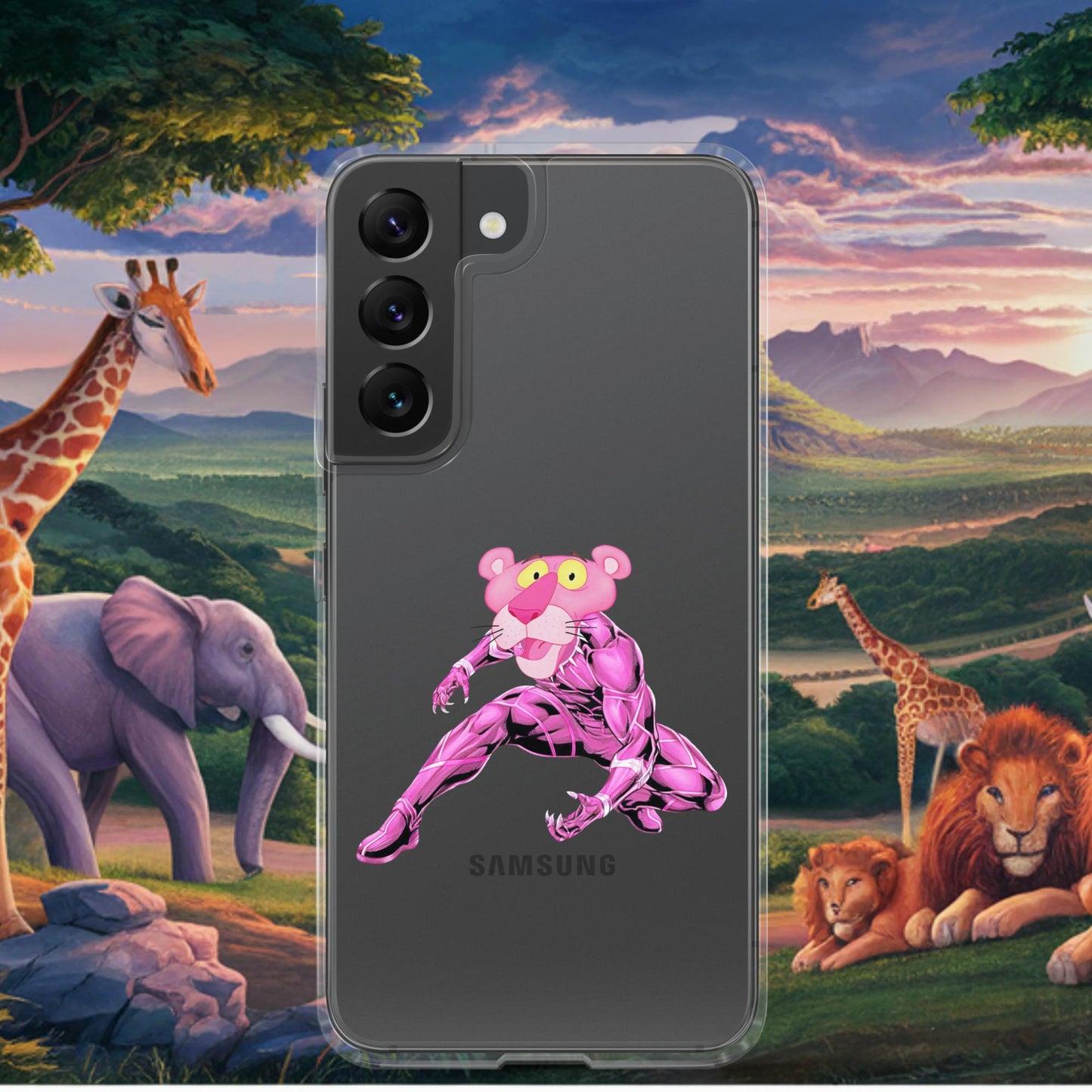 Pink Panther x Black Panther Clear Case for Samsung Samsung Galaxy S22 Mobile Phone Cases Black Panther Movies Pink Panther Superheroes TV Shows Next Cult Brand