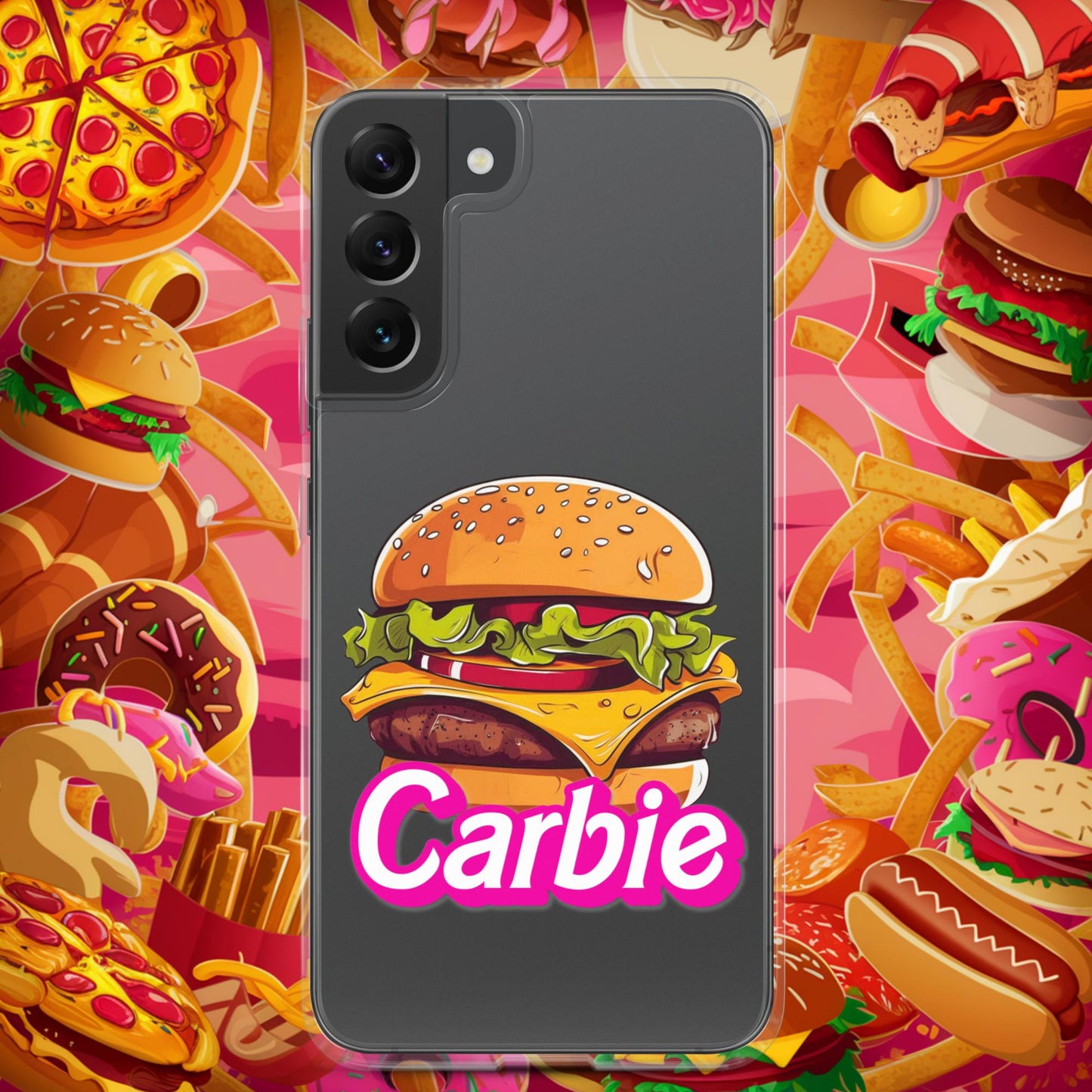 Carbie Barbie Cheeseburger Clear Case for Samsung Samsung Galaxy S22 Plus Mobile Phone Cases Barbie Burgers Carbie Fast Food Movies Next Cult Brand